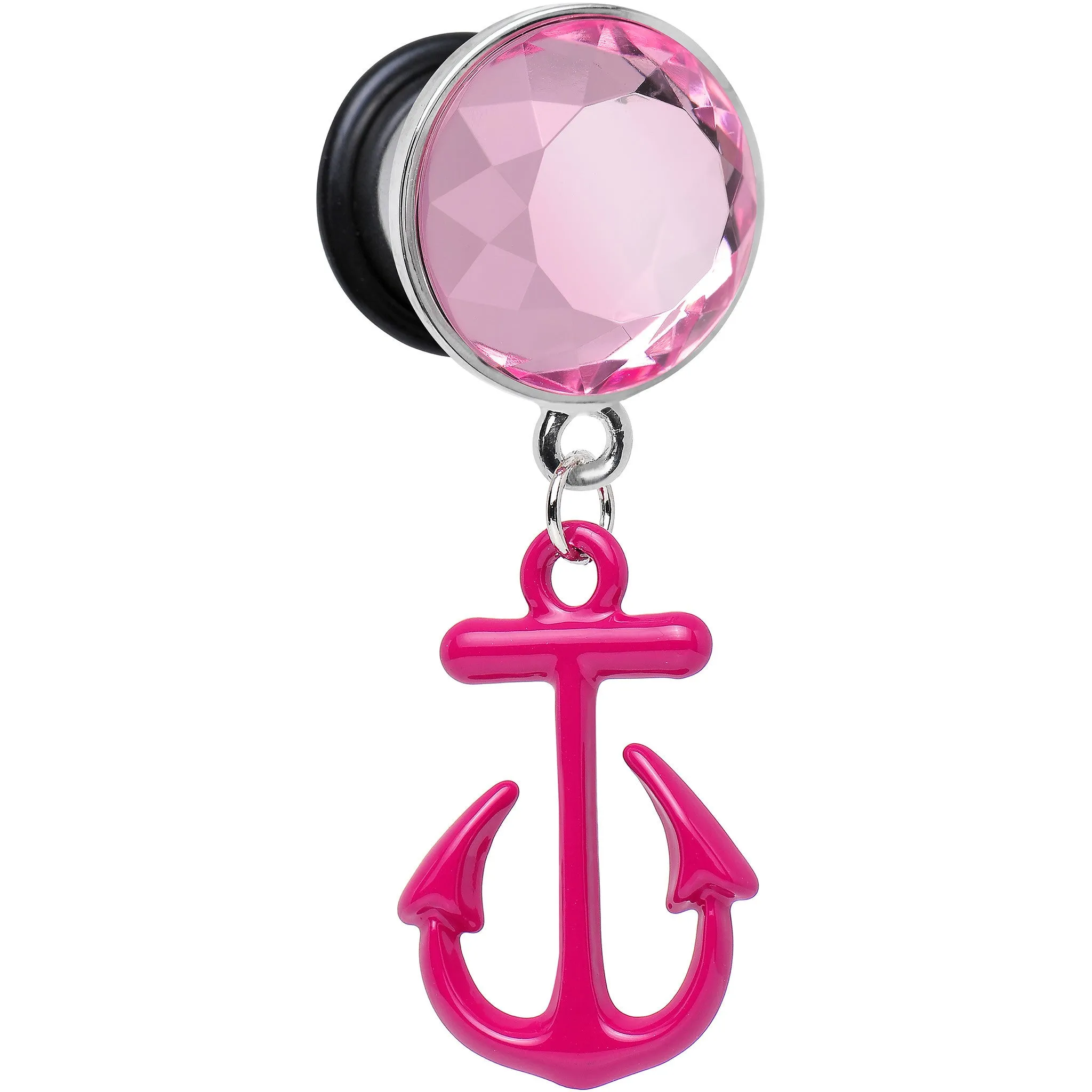 00 Gauge Pink Dangling Anchor Steel Plug