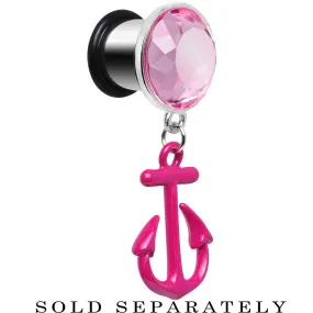 00 Gauge Pink Dangling Anchor Steel Plug