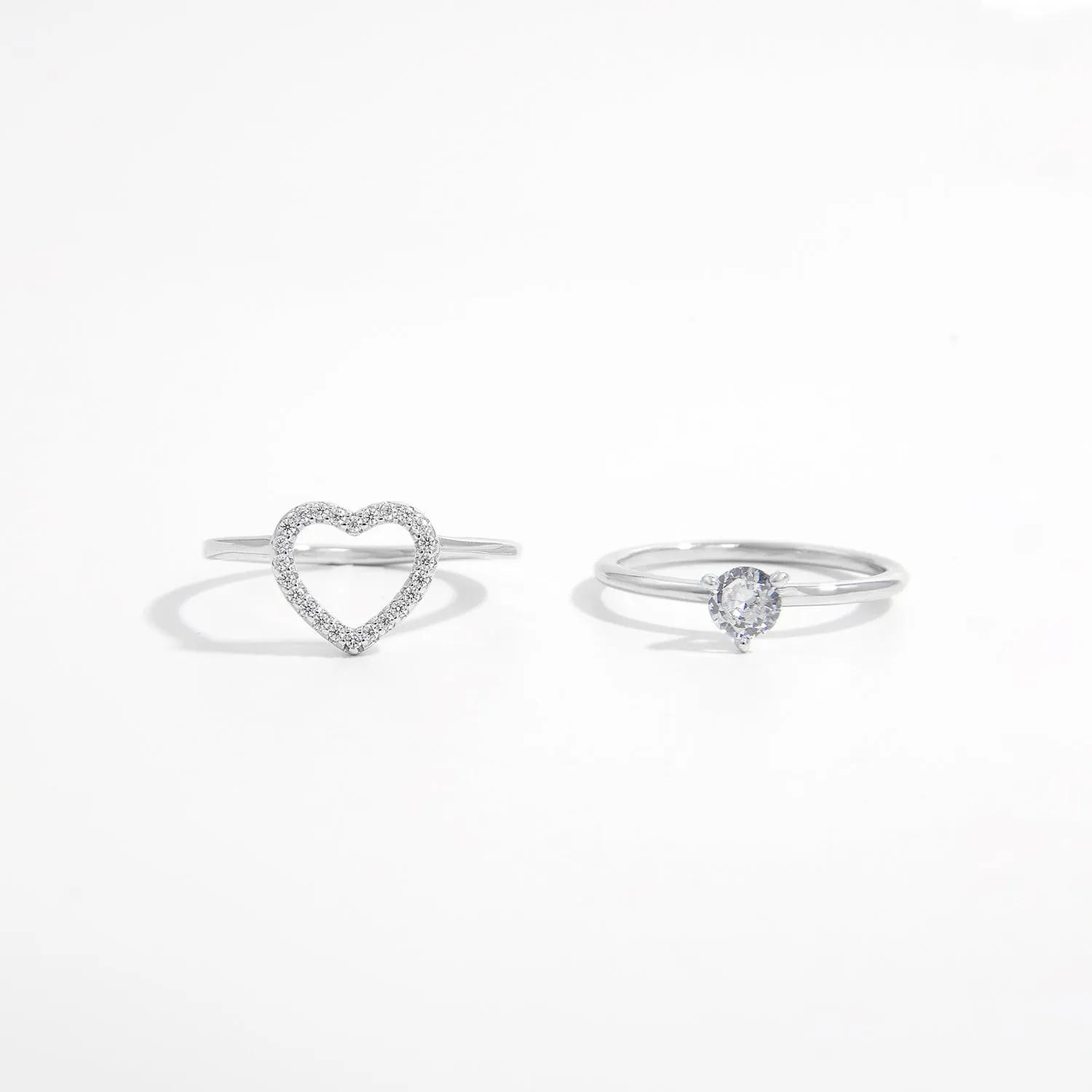 2 Piece Heart Shape Zircon 925 Sterling Silver Ring