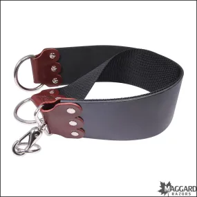 3" Latigo Leather Strop, Black, Nylon Webbing, D Rings, Handmade in USA by Mountain Mike