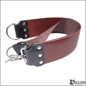 3" Latigo Leather Strop, Red, Nylon Webbing, D Rings, Handmade in USA by Mountain Mike