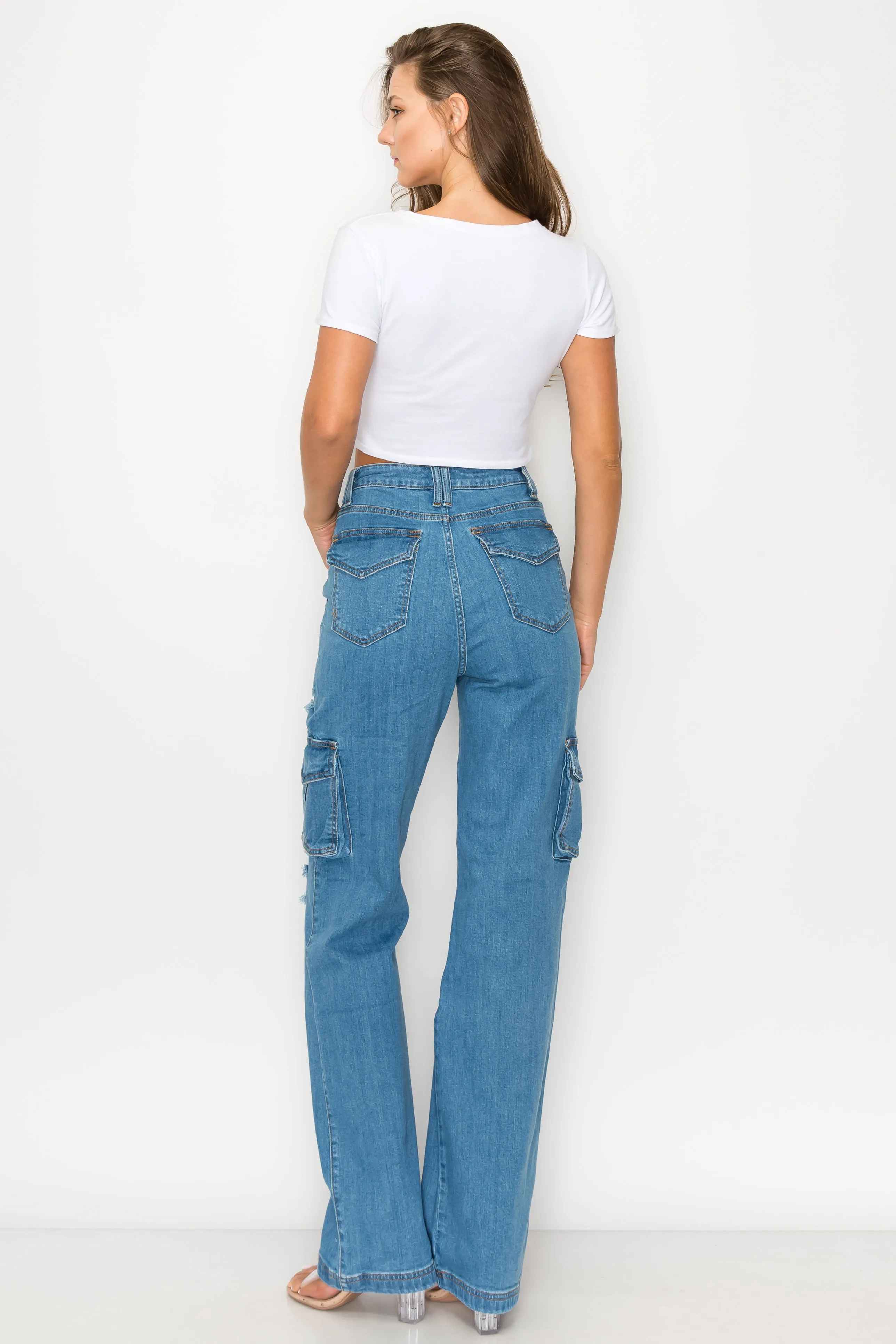 4890 Women's Cargo Pants High Waisted Ripped Straight Jeans