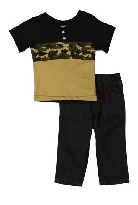 Baby Boys 12-24M Dino Camo Henley Top and Jeans