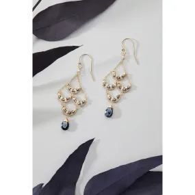 Beaded Crescent Earrings 4210 with Natural Zircon Pyrite and Black Spinel Drop by Michelle Pressler Jewelry