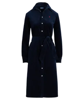 Belted Corduroy Shirtdress - Navy