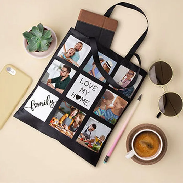 Black Frame Photo Collage Personalized Tote Bag | Double Sided Custom Print