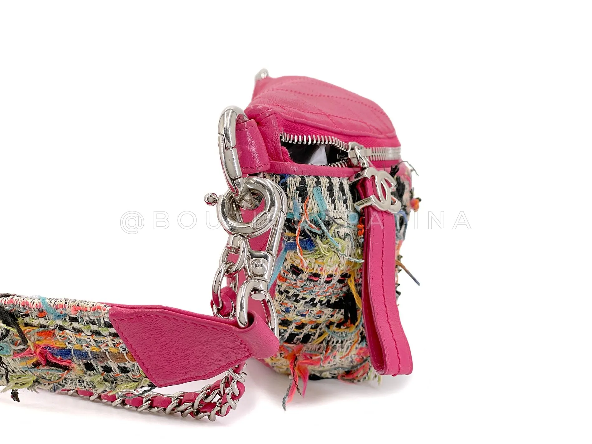 Chanel 2017 Tweed Convertible Fanny Pack Bag Pink Multicolor SHW 0W6