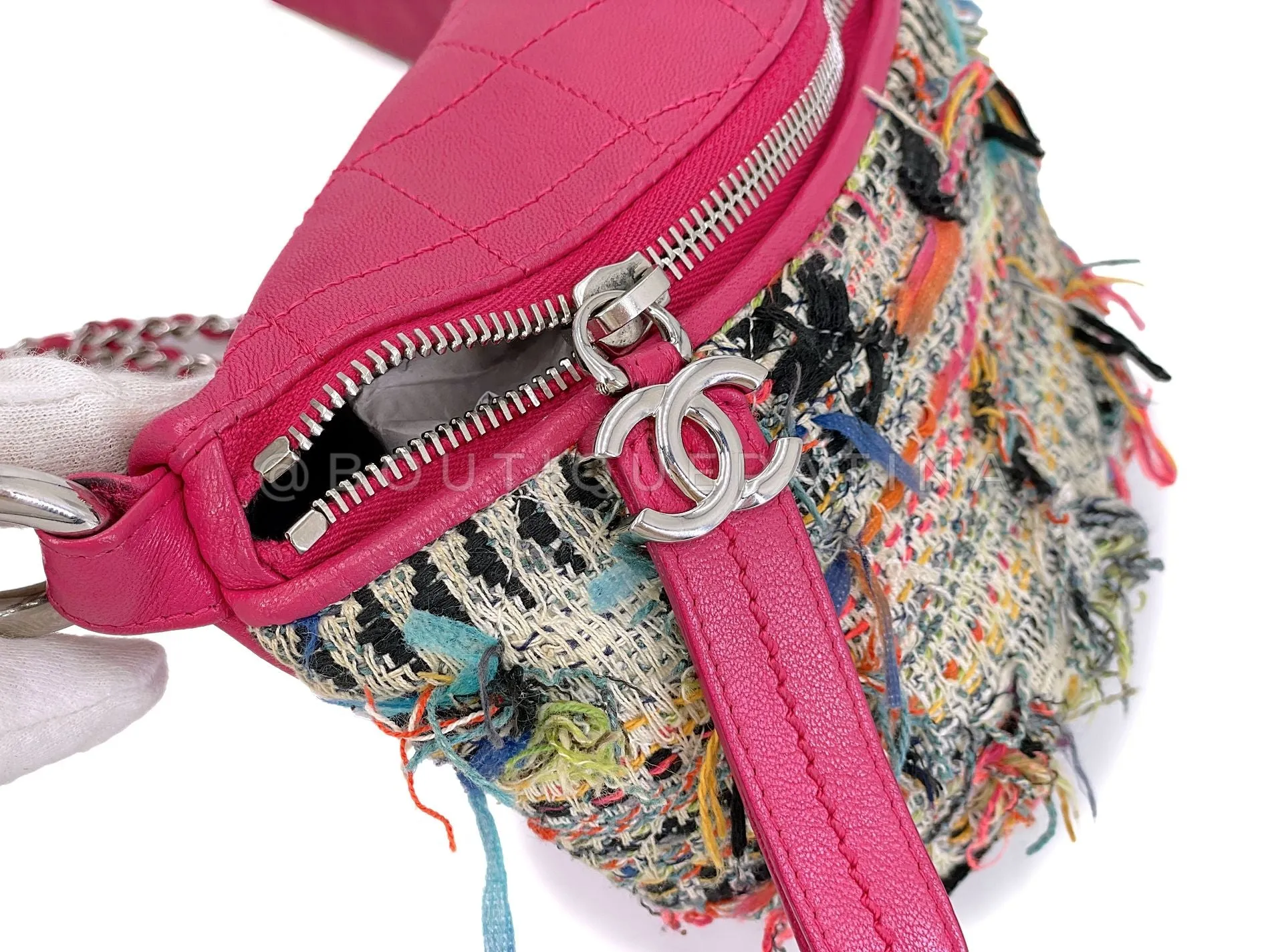 Chanel 2017 Tweed Convertible Fanny Pack Bag Pink Multicolor SHW 0W6