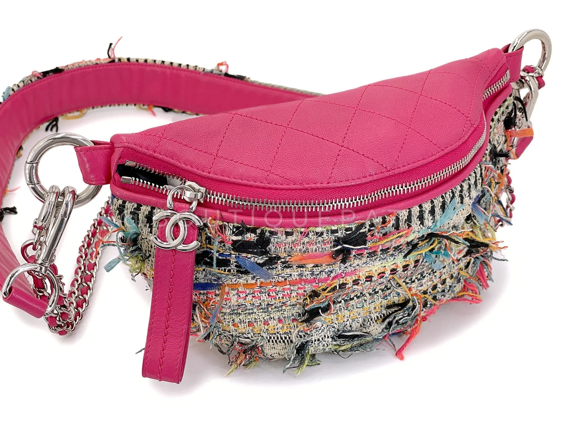Chanel 2017 Tweed Convertible Fanny Pack Bag Pink Multicolor SHW 0W6