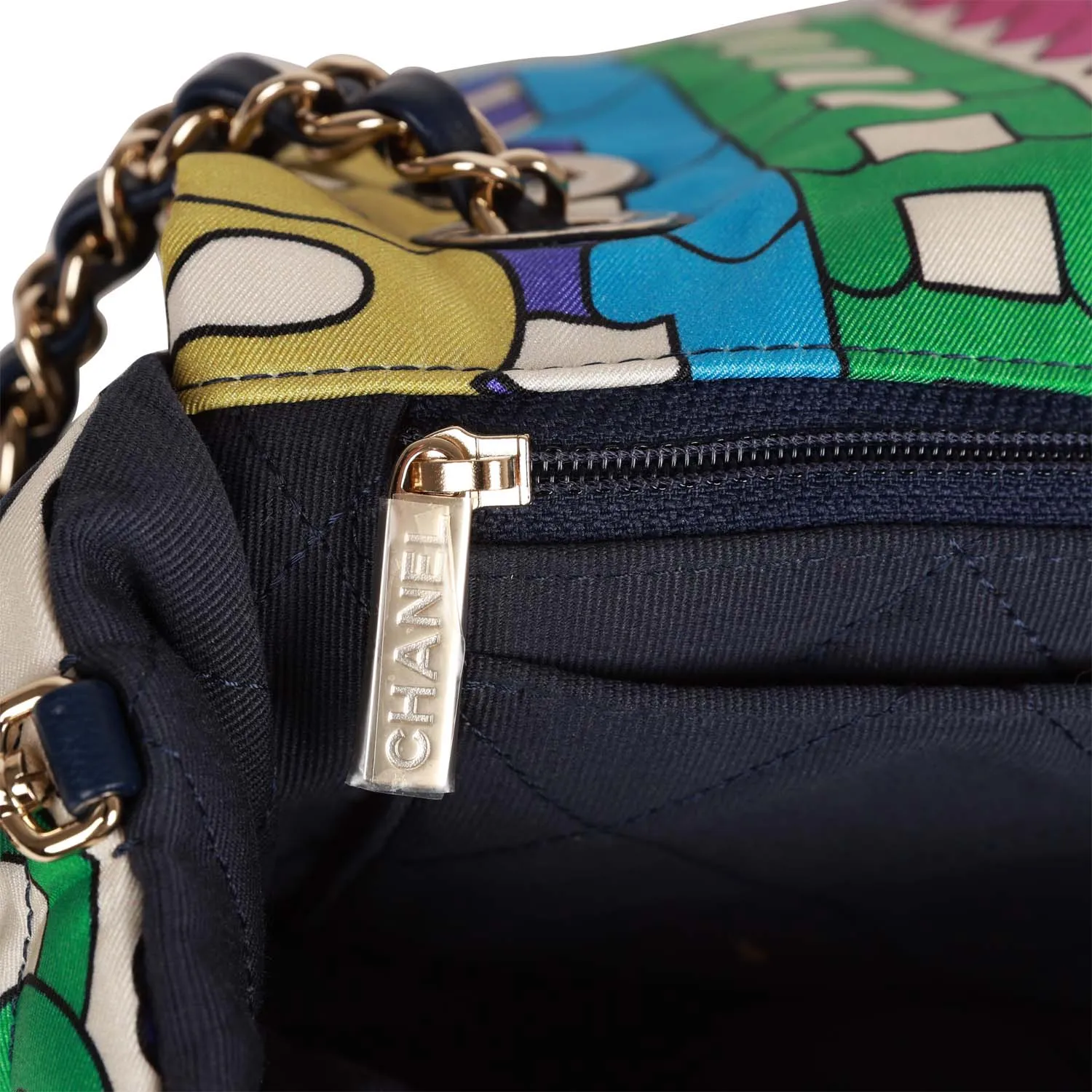 Chanel Medium Flap Bag Multicolor Rainbow Logo Nylon Light Gold Hardware