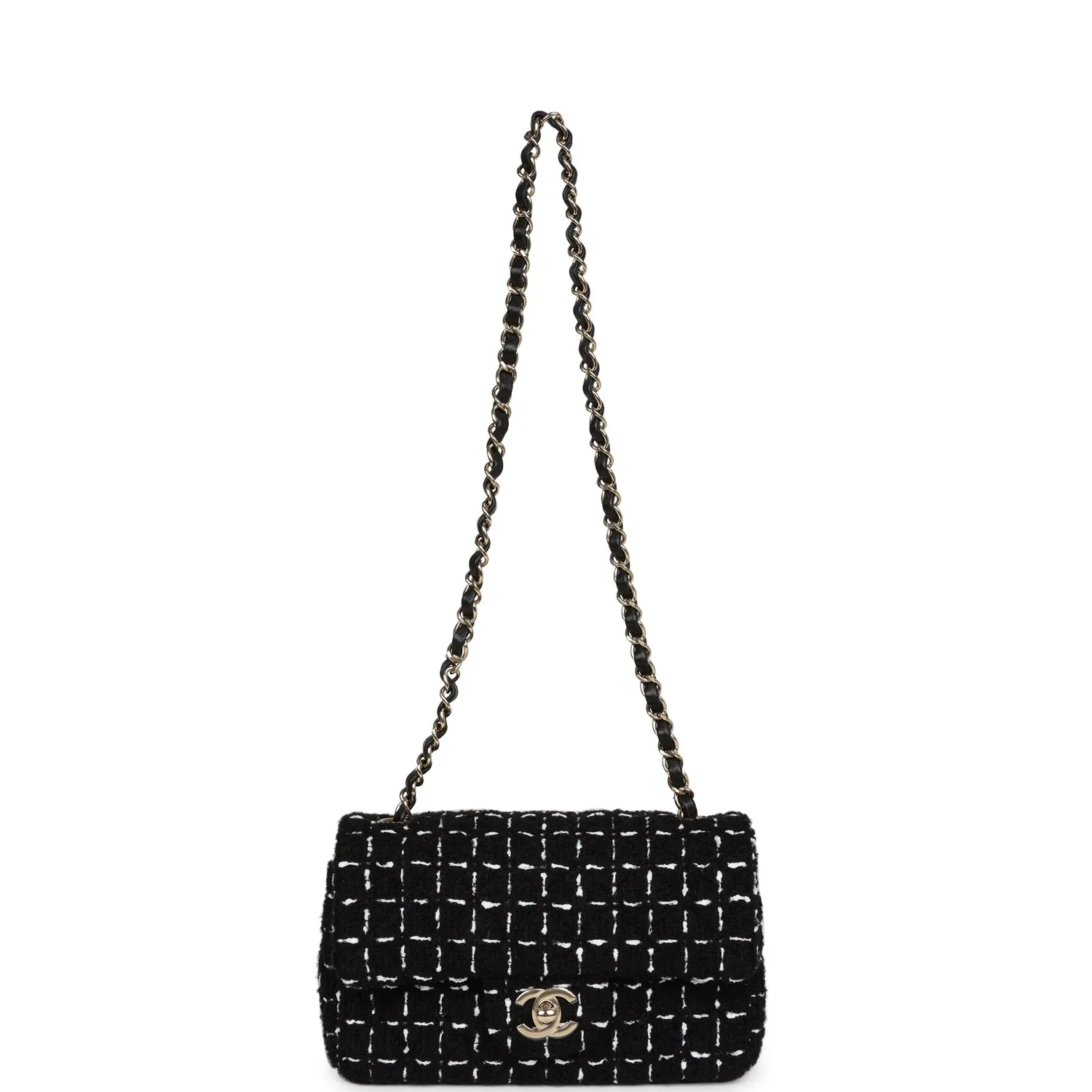 Chanel Mini Classic Rectangular Flap Black and White Tweed Gold Hardware
