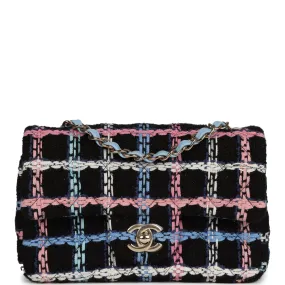 Chanel Mini Rectangular Flap Bag Black Multicolor Tweed Light Gold Hardware