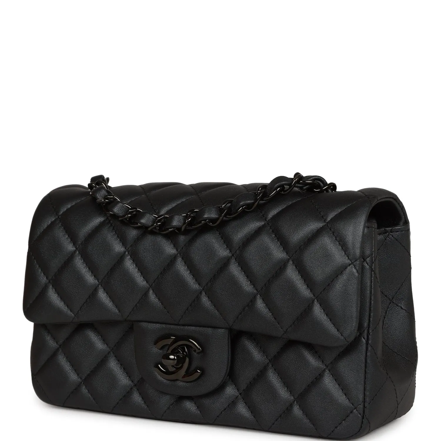 Chanel Mini Rectangular Flap So Black Iridescent Lambskin Black Hardware