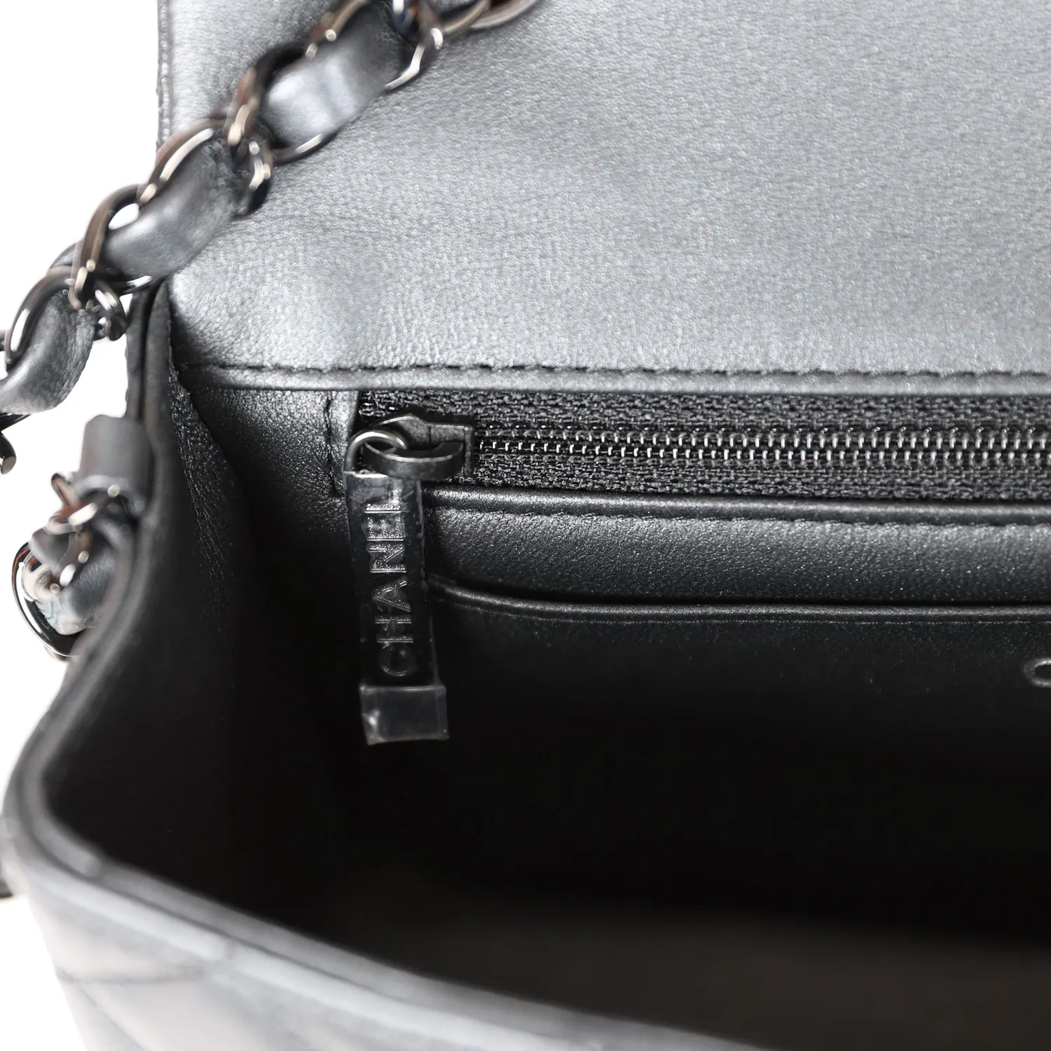 Chanel Mini Rectangular Flap So Black Iridescent Lambskin Black Hardware
