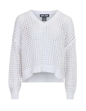 Cotton Yarn Open Stitch Pointed Sweater