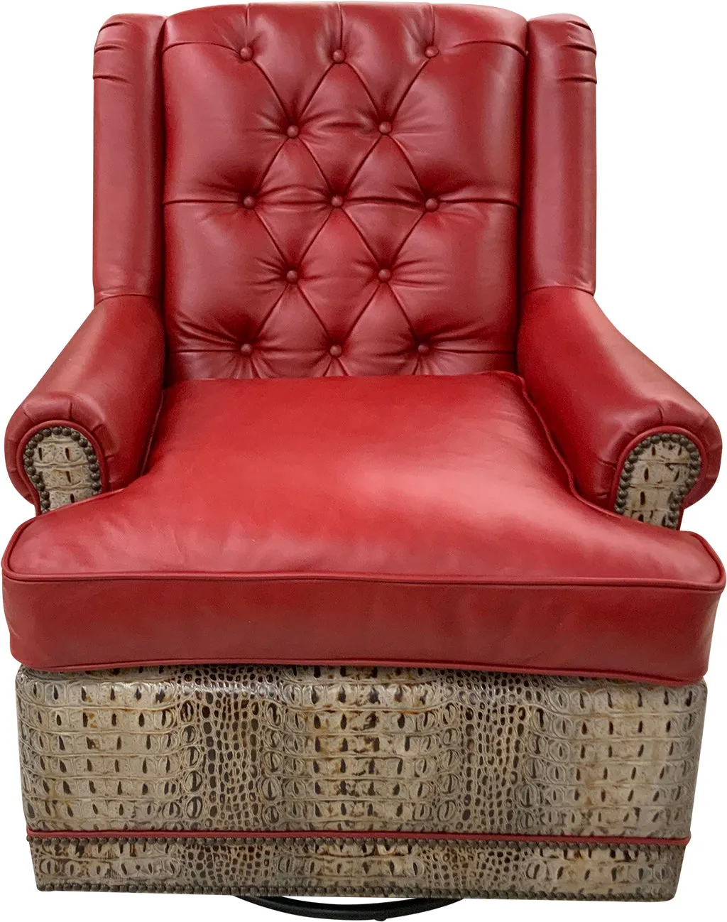 Crimson Red Tufted Tallback Croco Swivel Glider