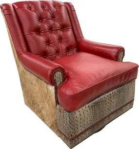 Crimson Red Tufted Tallback Croco Swivel Glider
