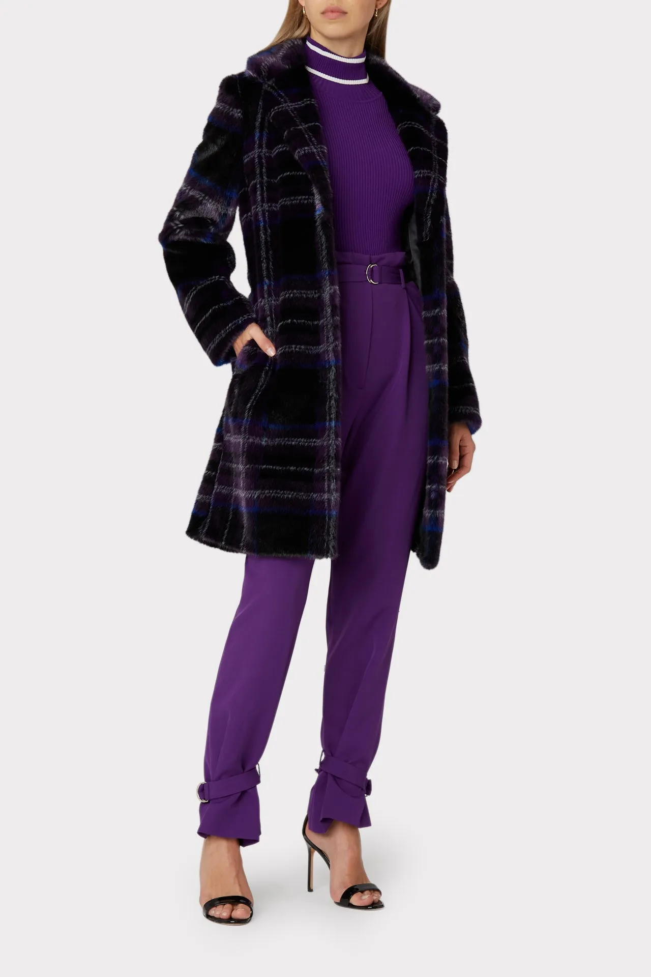 Faux Fur Window Pane Coat