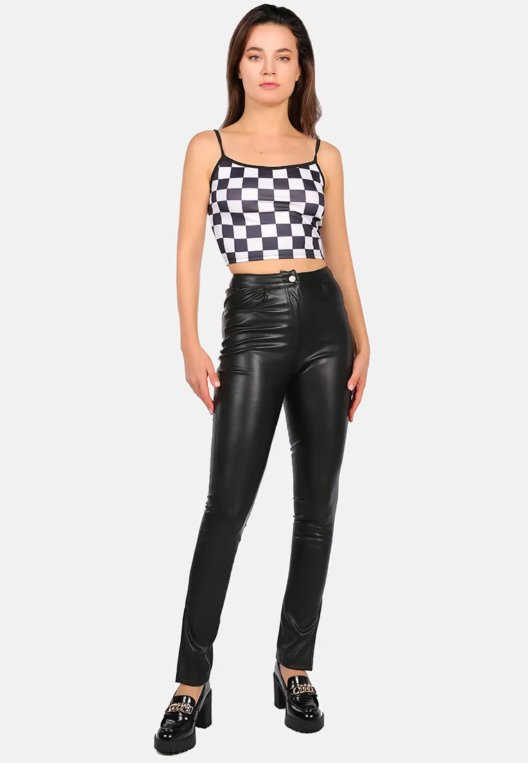Faux Leather High Waist Split Hem Trouser
