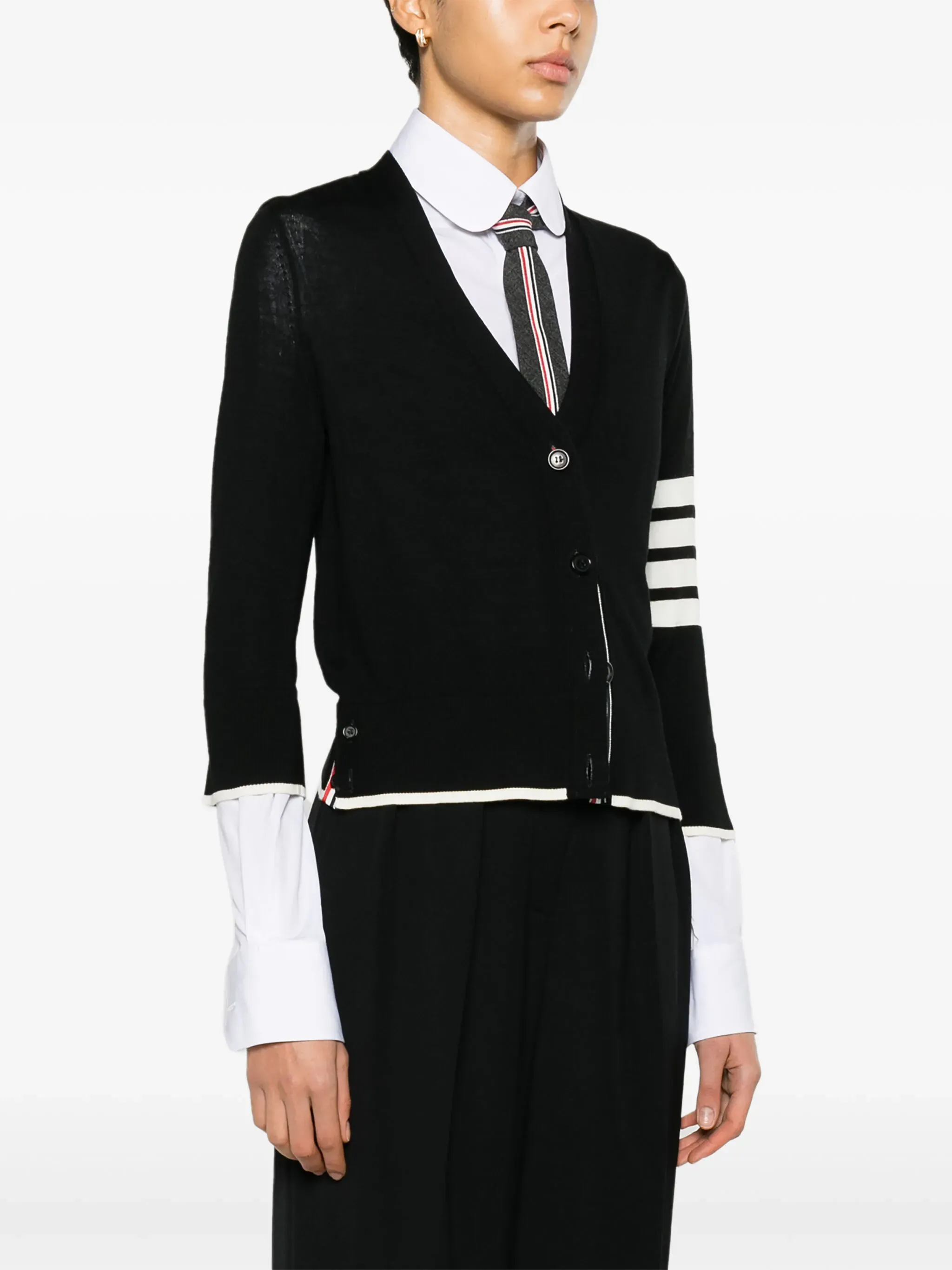Fine Merino Wool 4-Bar Relaxed Fit Cardigan