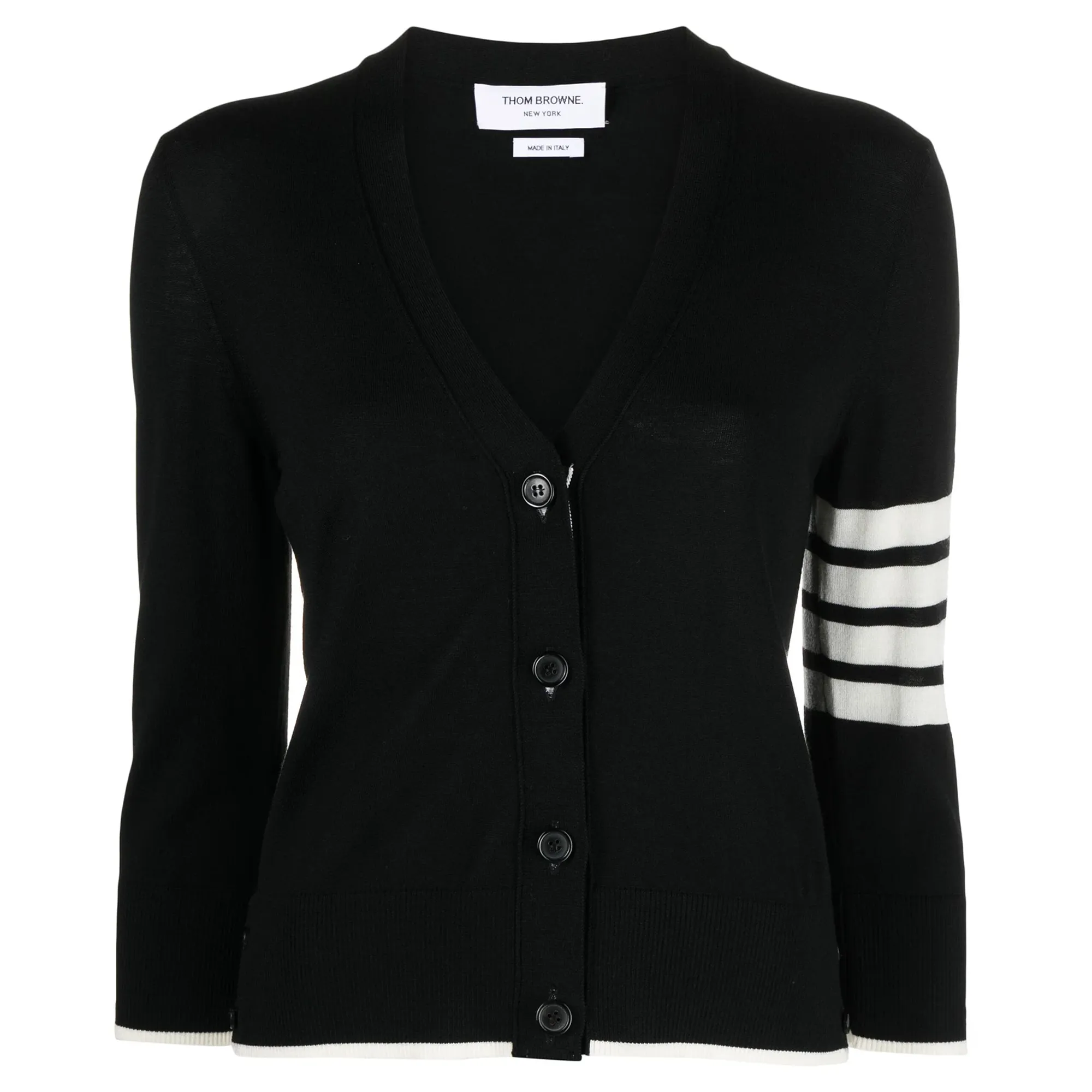 Fine Merino Wool 4-Bar Relaxed Fit Cardigan