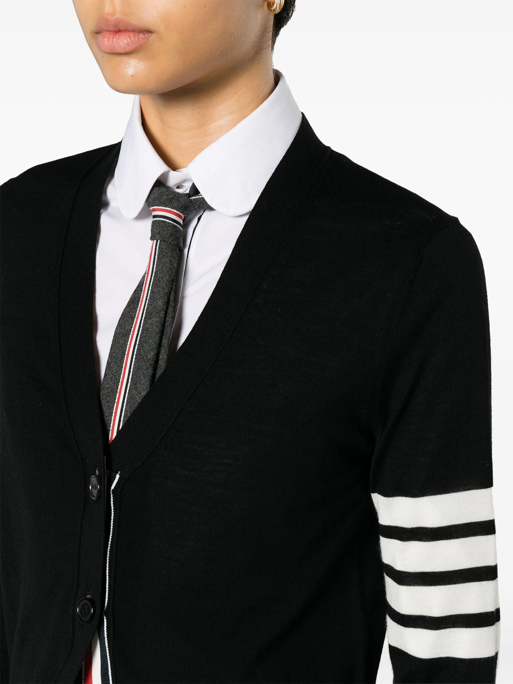 Fine Merino Wool 4-Bar Relaxed Fit Cardigan
