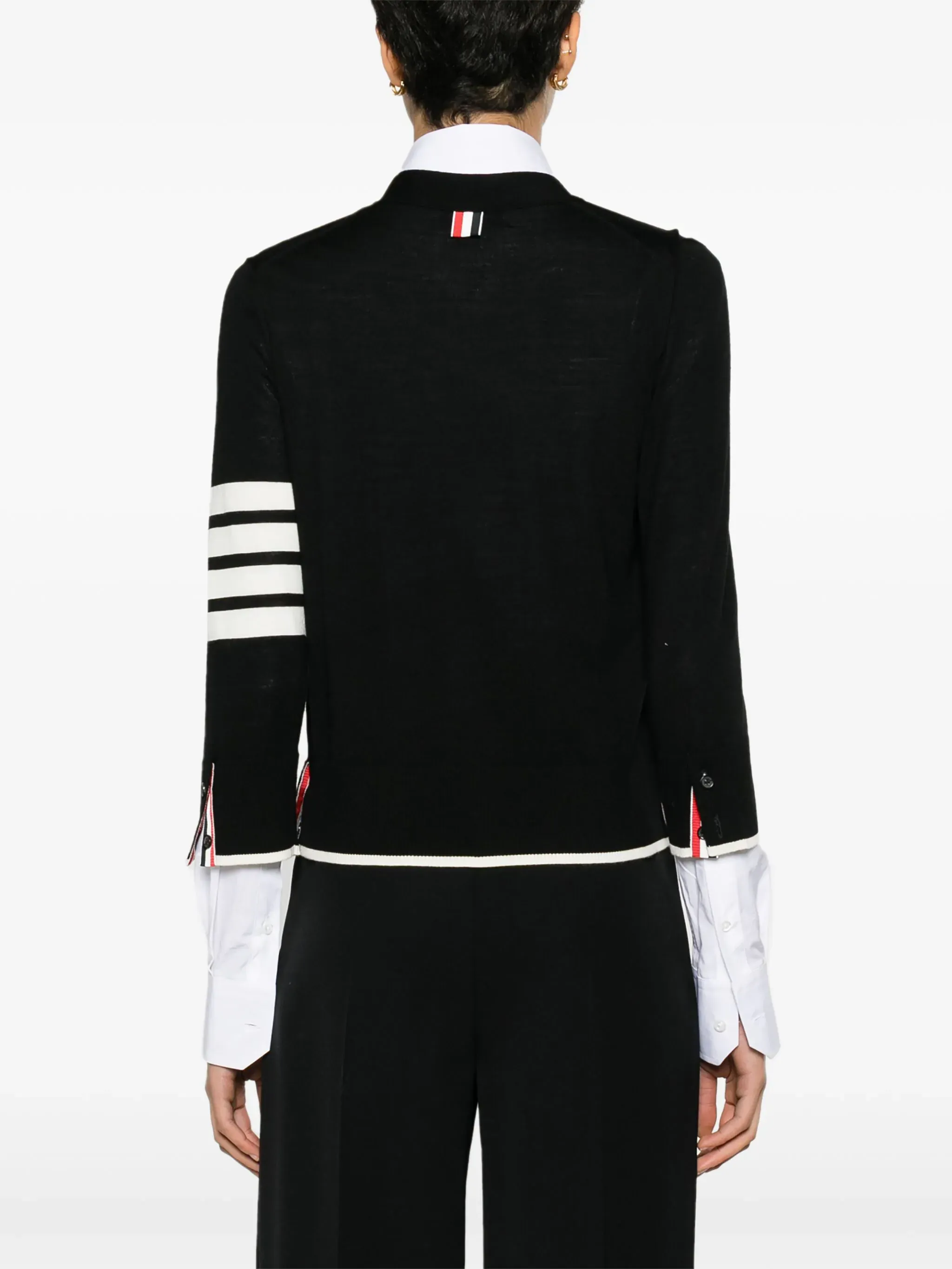 Fine Merino Wool 4-Bar Relaxed Fit Cardigan