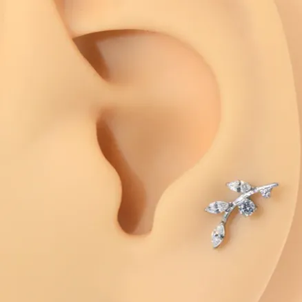 G23 Titanium Internally Threaded 5 CZ Leaf Tragus Labret
