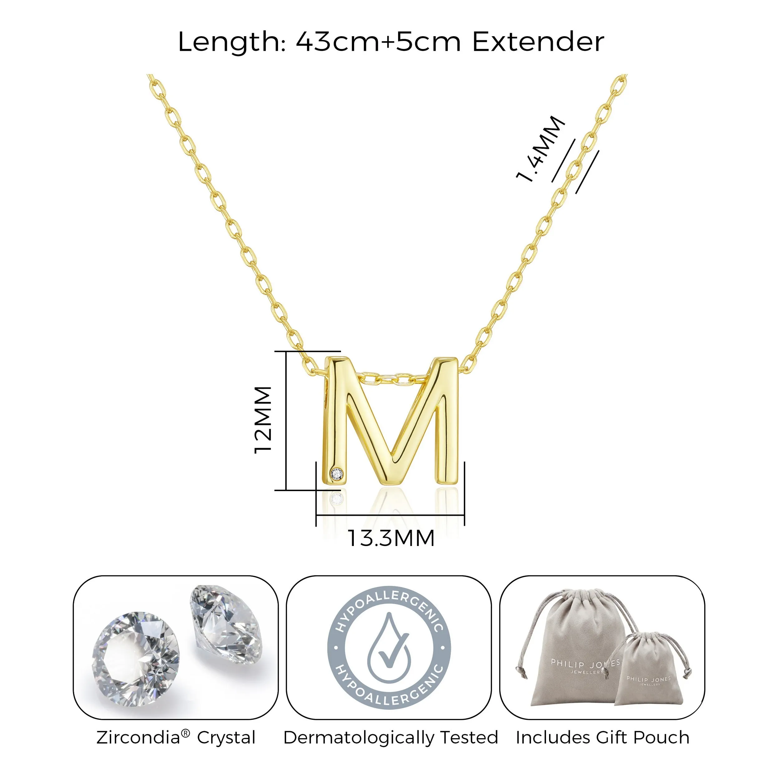 Gold Plated Initial Necklace Letter M Created with Zircondia® Crystals
