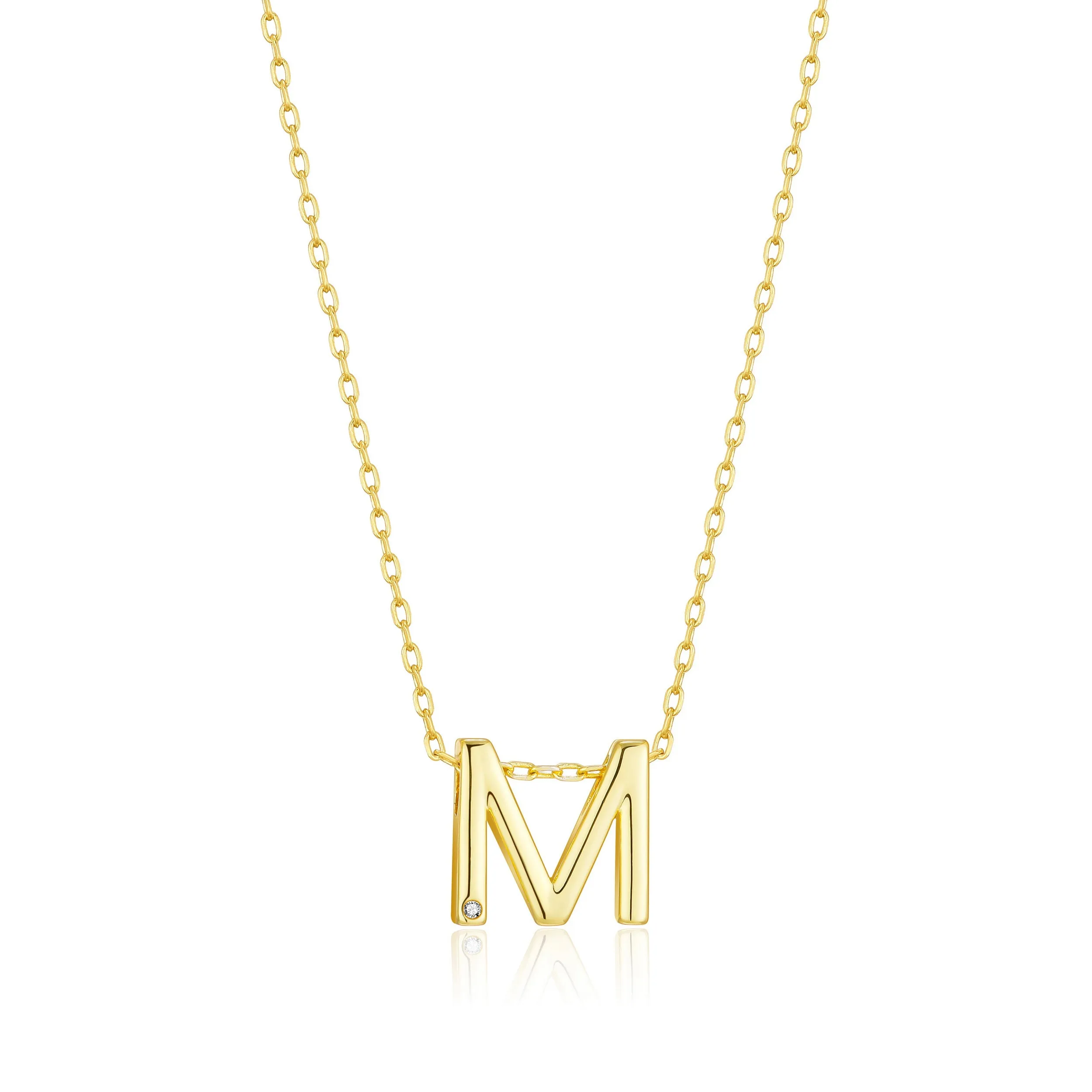 Gold Plated Initial Necklace Letter M Created with Zircondia® Crystals