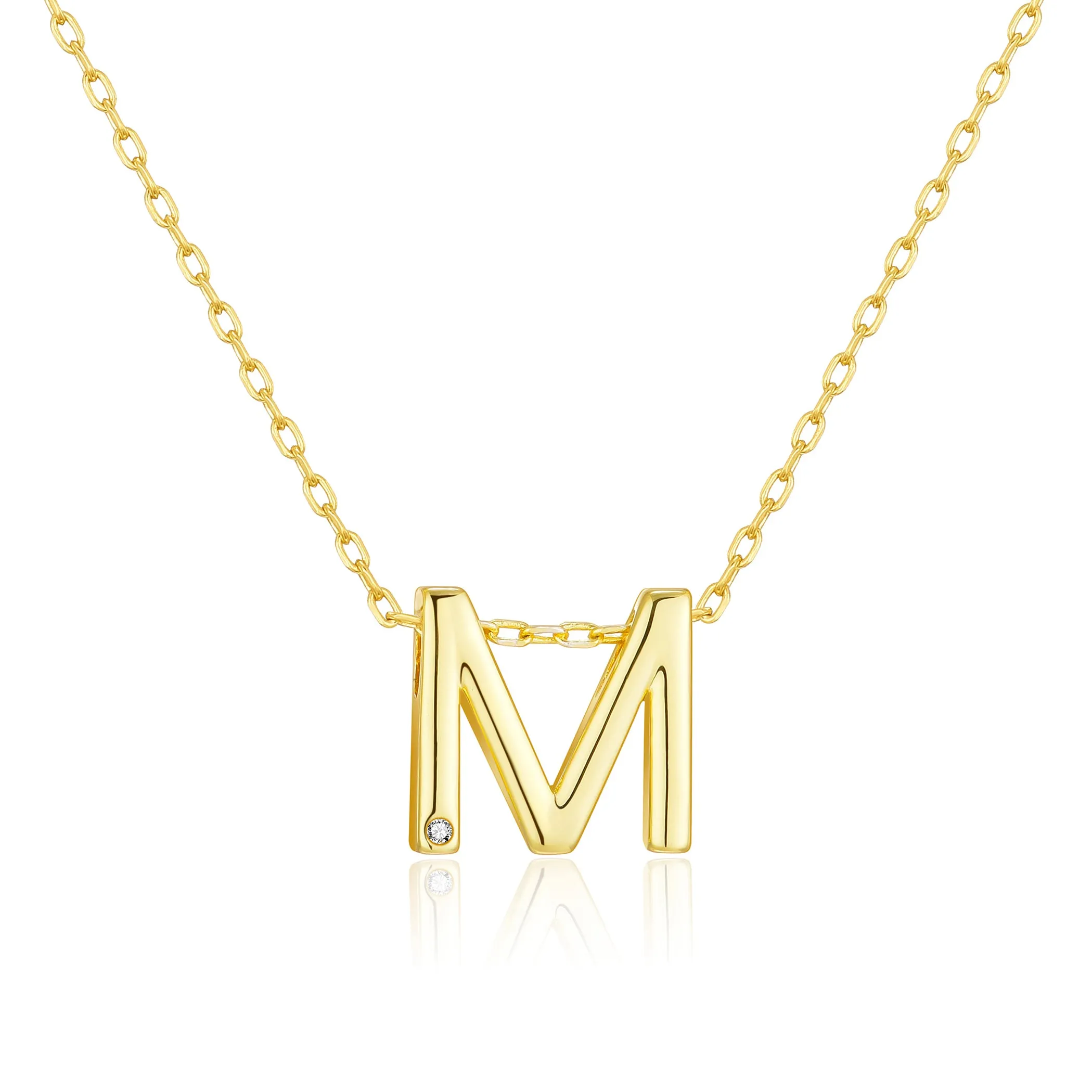 Gold Plated Initial Necklace Letter M Created with Zircondia® Crystals