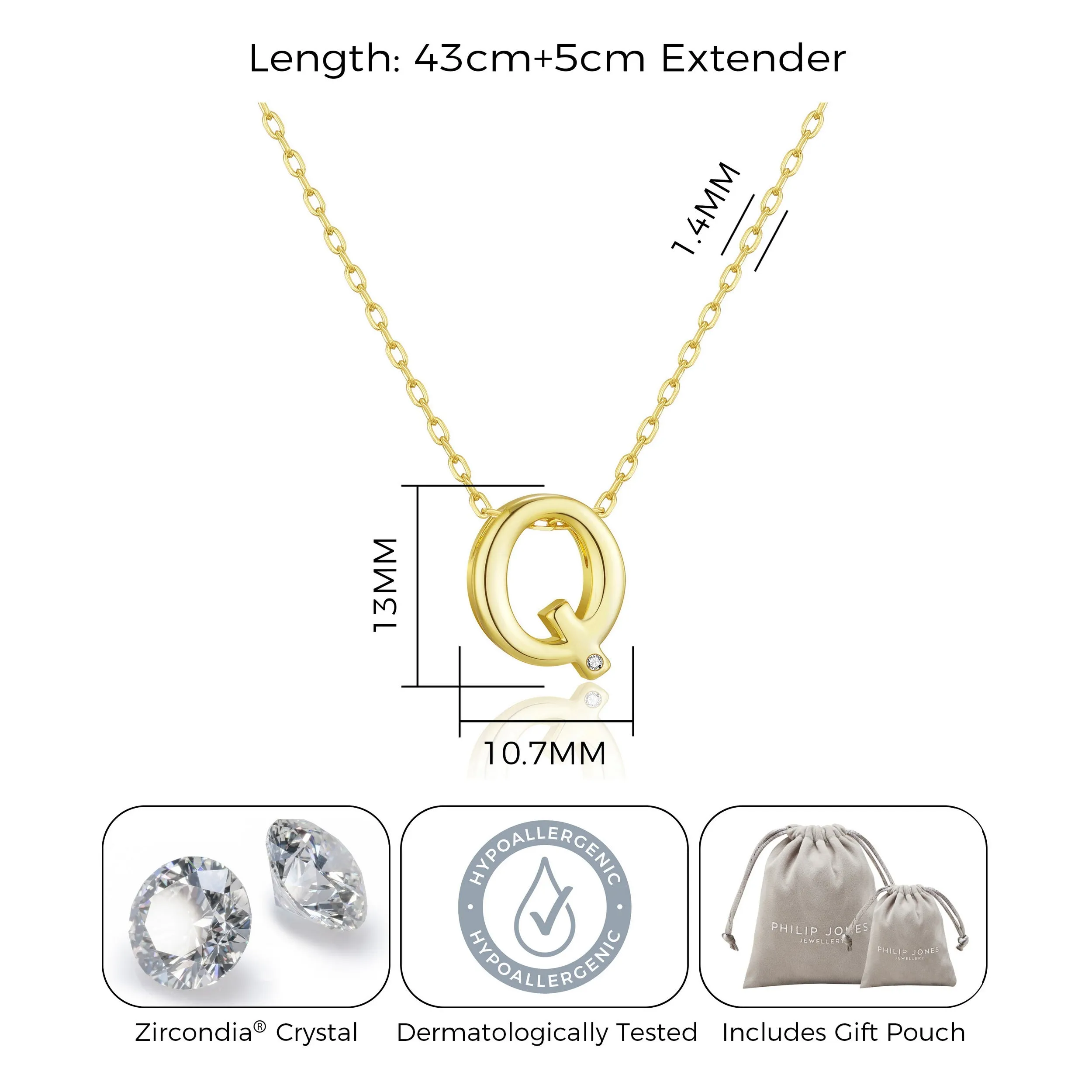 Gold Plated Initial Necklace Letter Q Created with Zircondia® Crystals