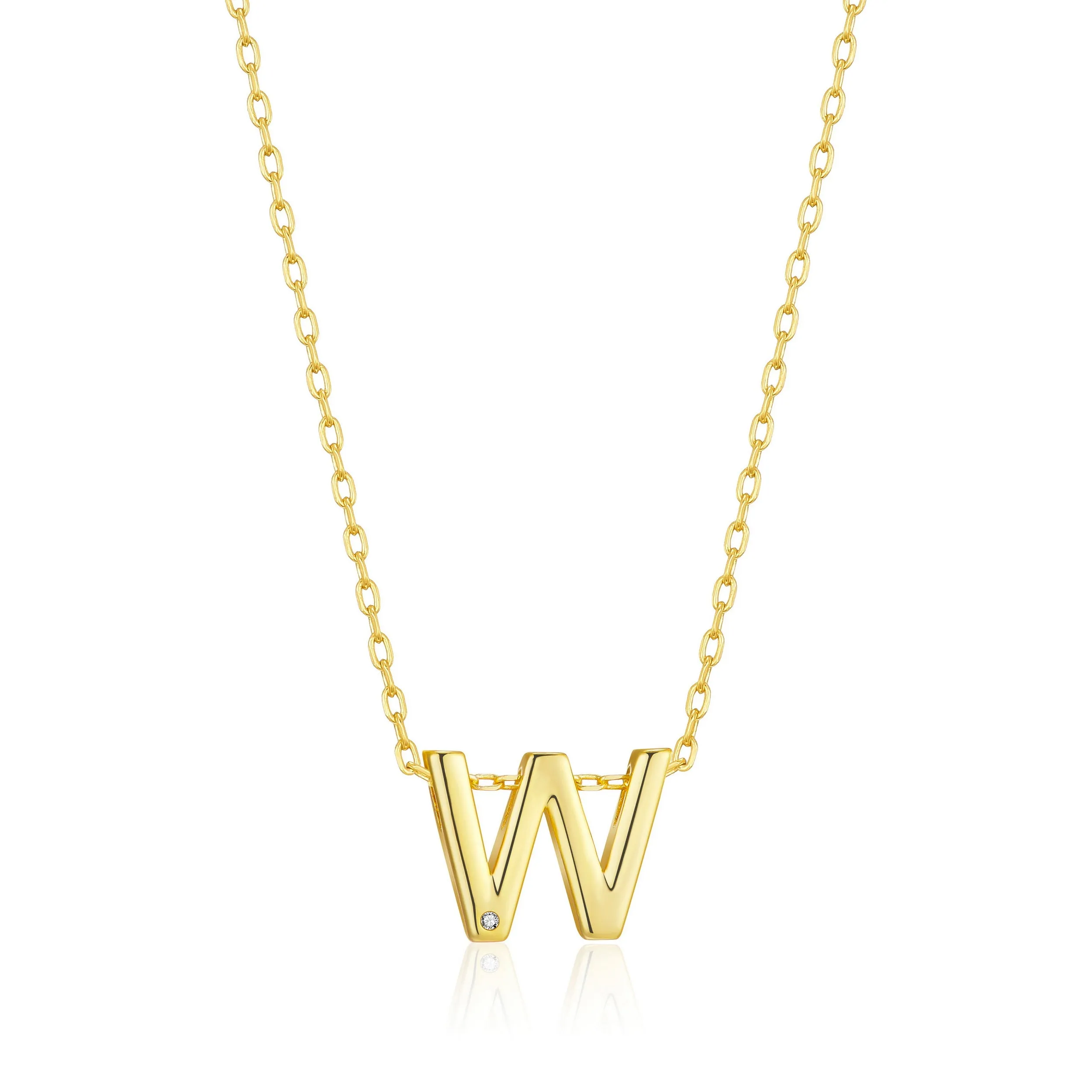 Gold Plated Initial Necklace Letter W Created with Zircondia® Crystals
