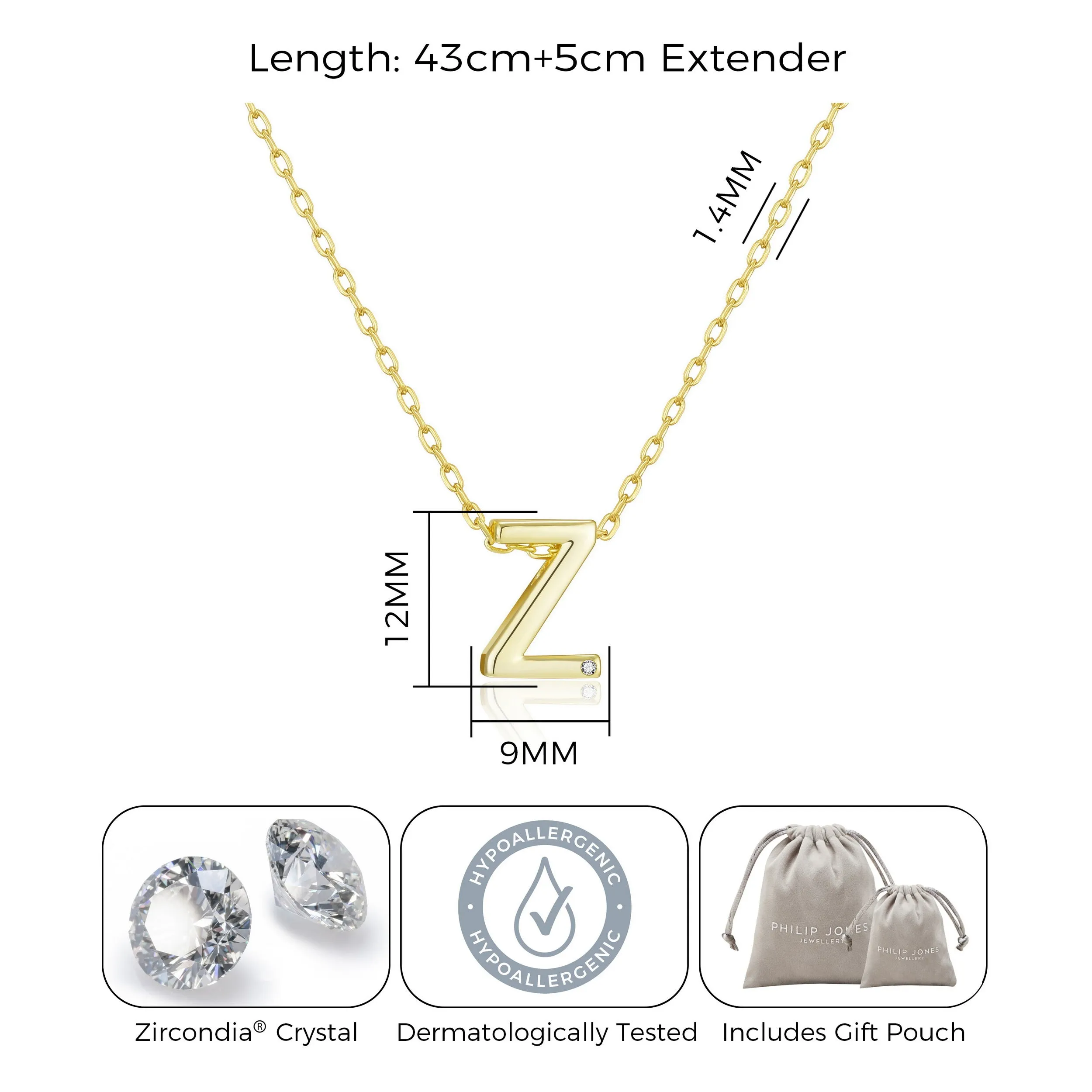 Gold Plated Initial Necklace Letter Z Created with Zircondia® Crystals