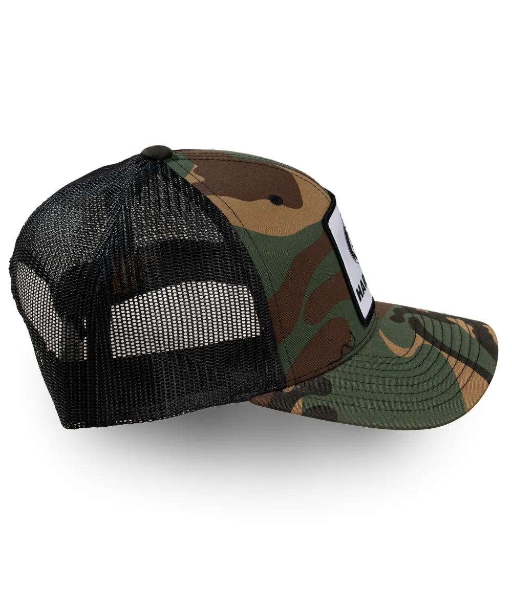 Hard No Camo Woven Patch Trucker Hat