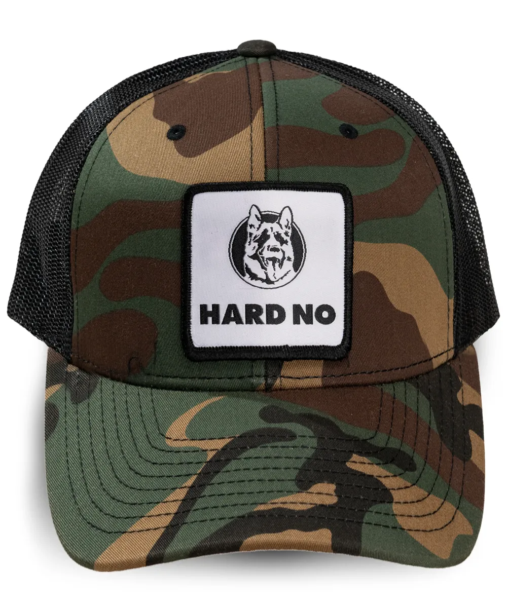Hard No Camo Woven Patch Trucker Hat