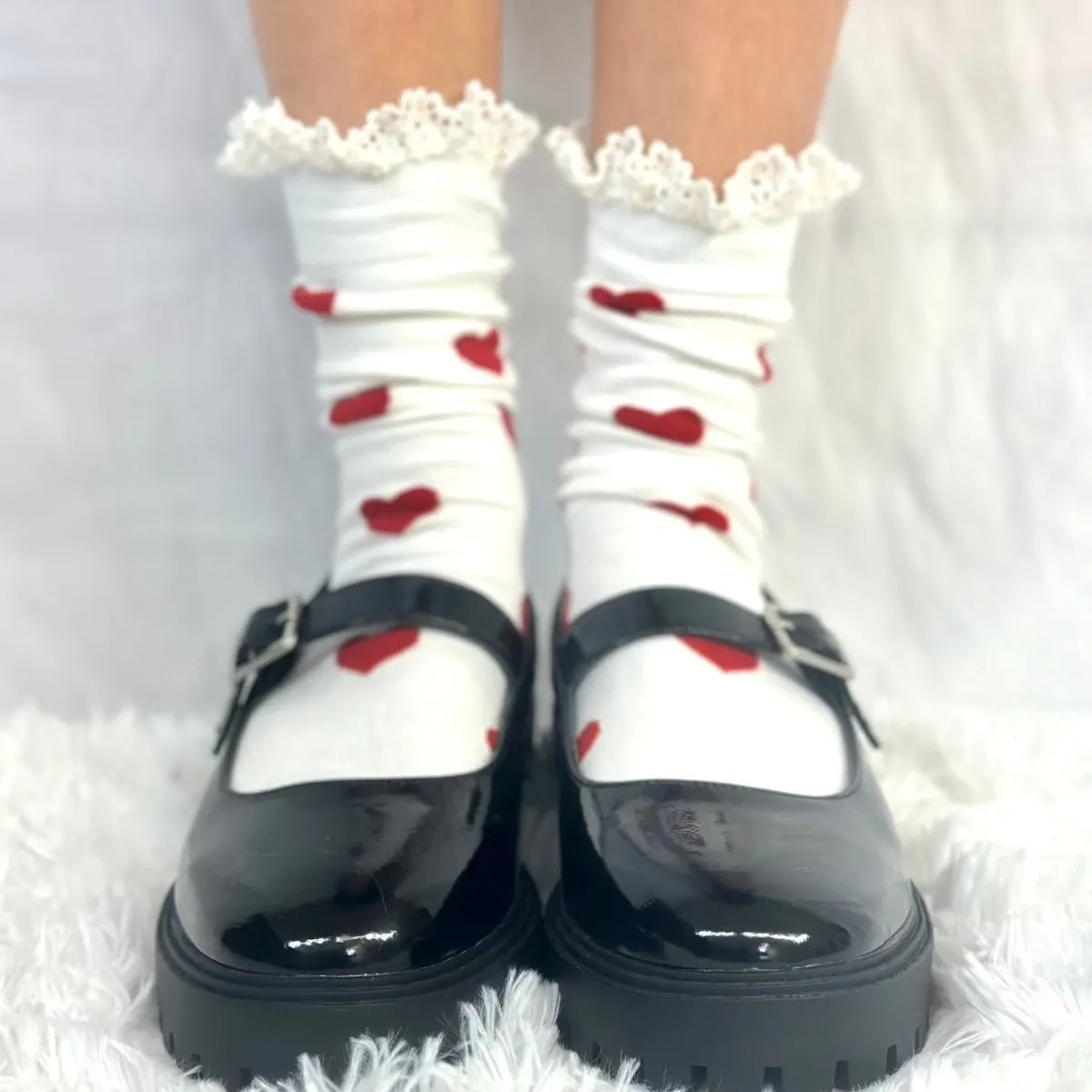 HEARTS DELIGHT  lace top heart ankle sock -  red