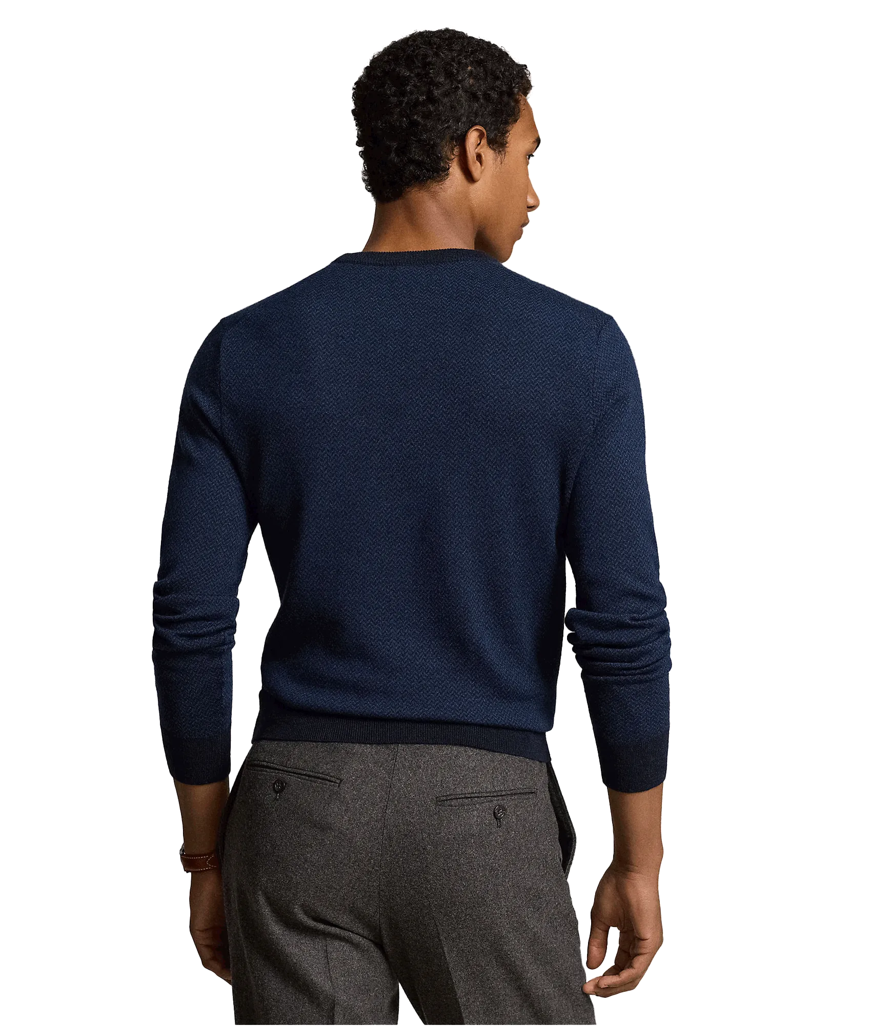 Herringbone-knit Washable Wool Sweater - Navy