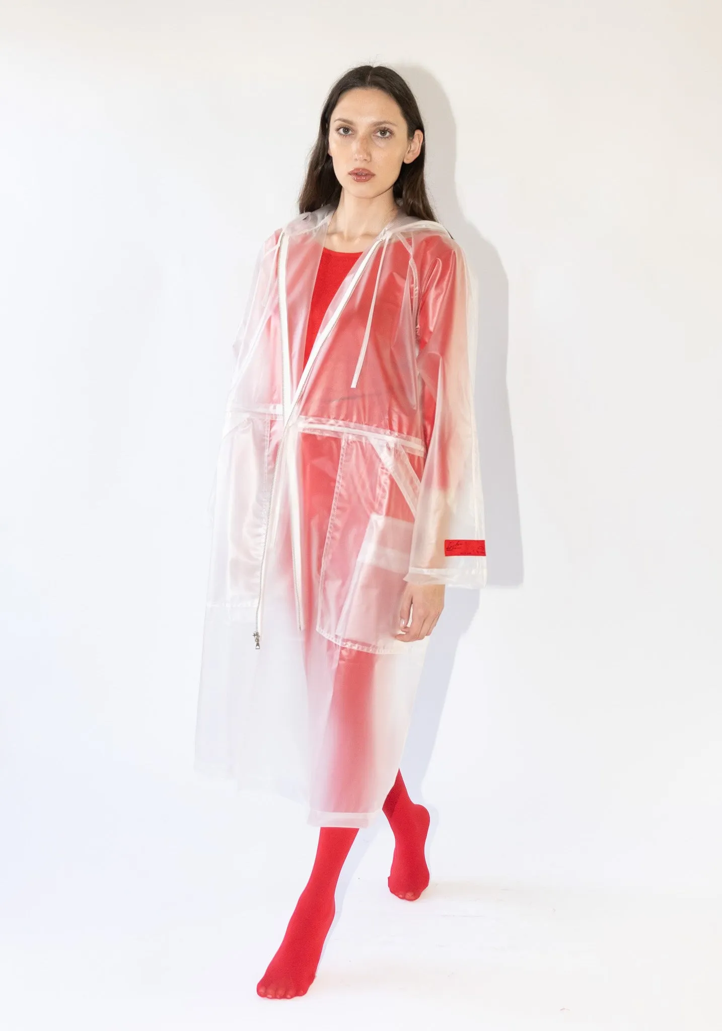 Hooded Transparent Raincoat in Clear