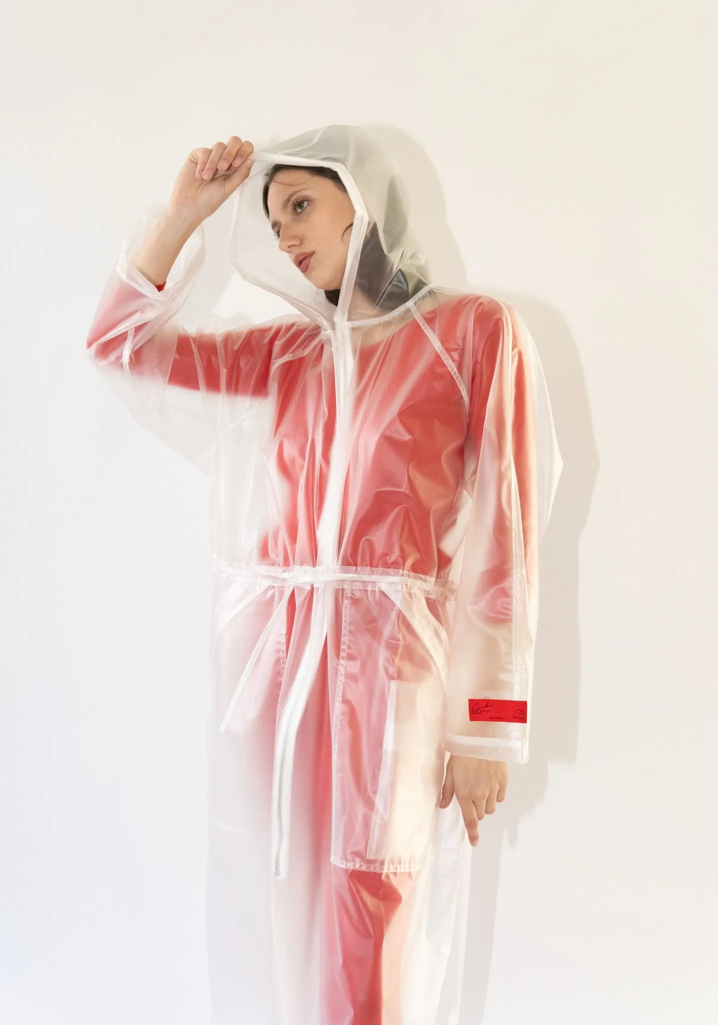 Hooded Transparent Raincoat in Clear