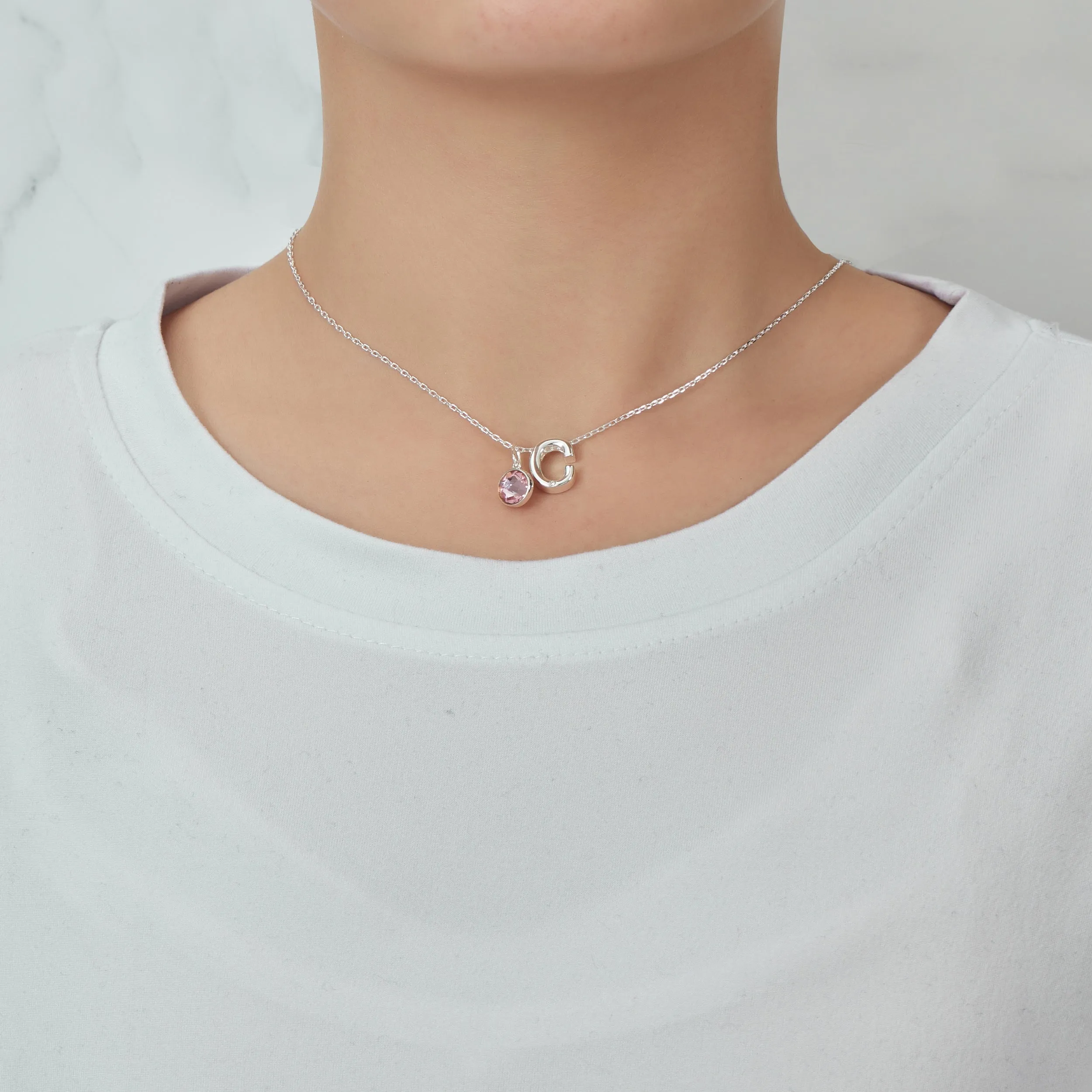 Initial C Necklace with Birthstone Charm Created with Zircondia® Crystals