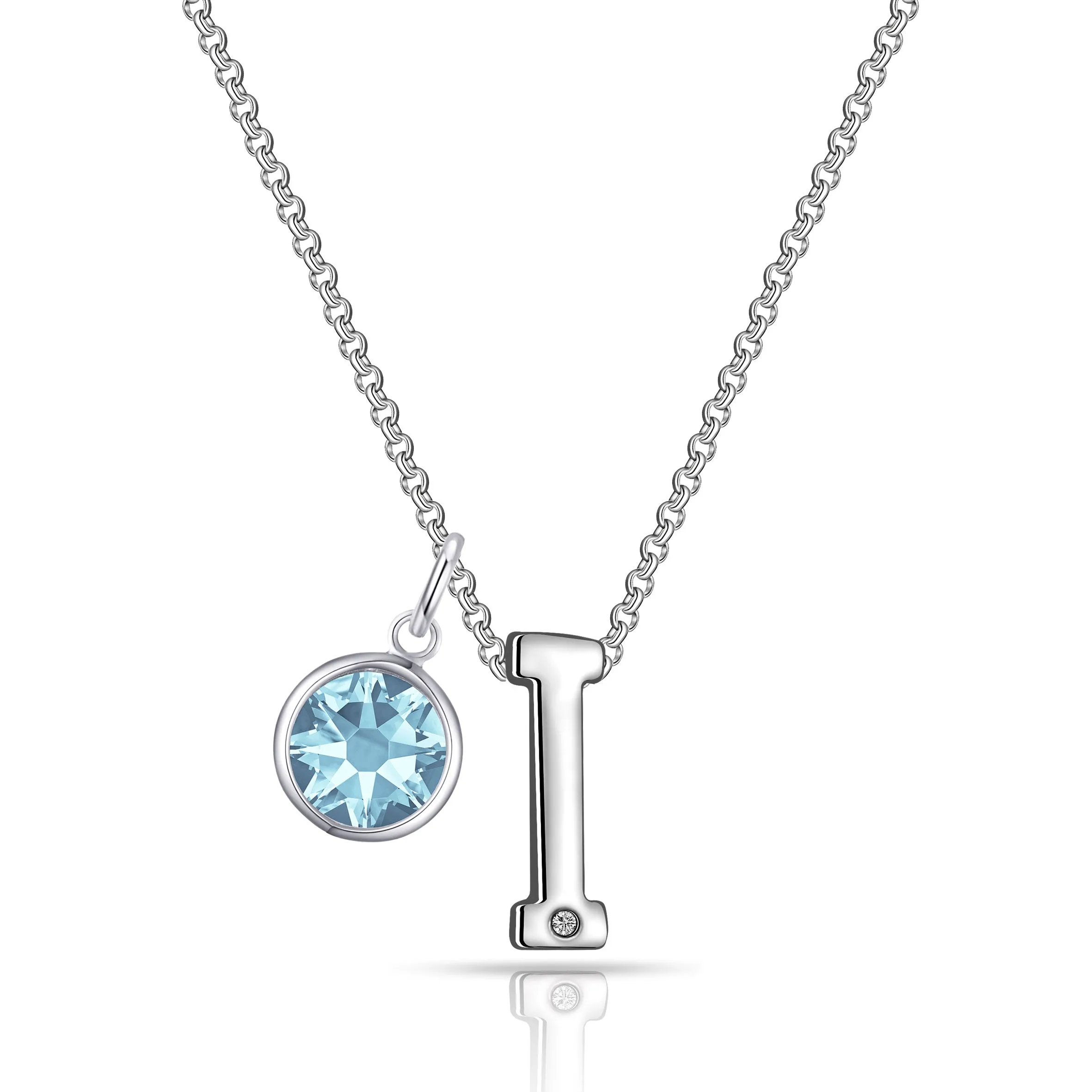 Initial I Necklace with Birthstone Charm Created with Zircondia® Crystals
