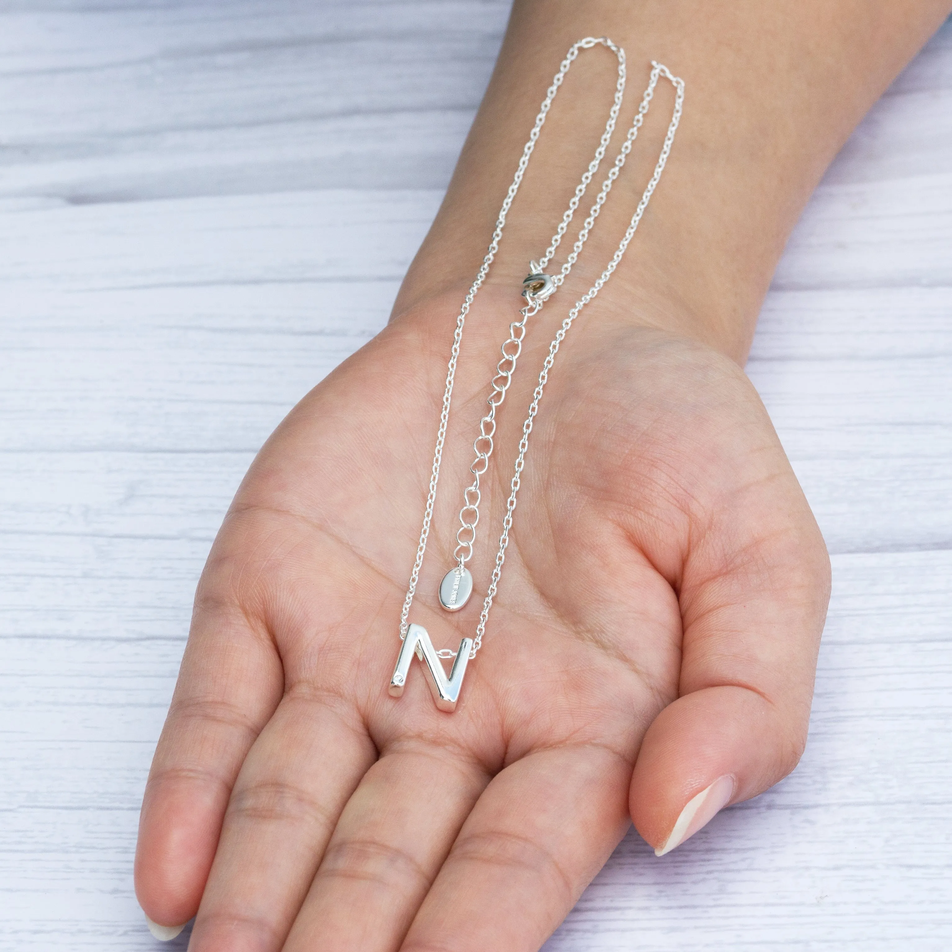 Initial Necklace Letter N Created with Zircondia® Crystals