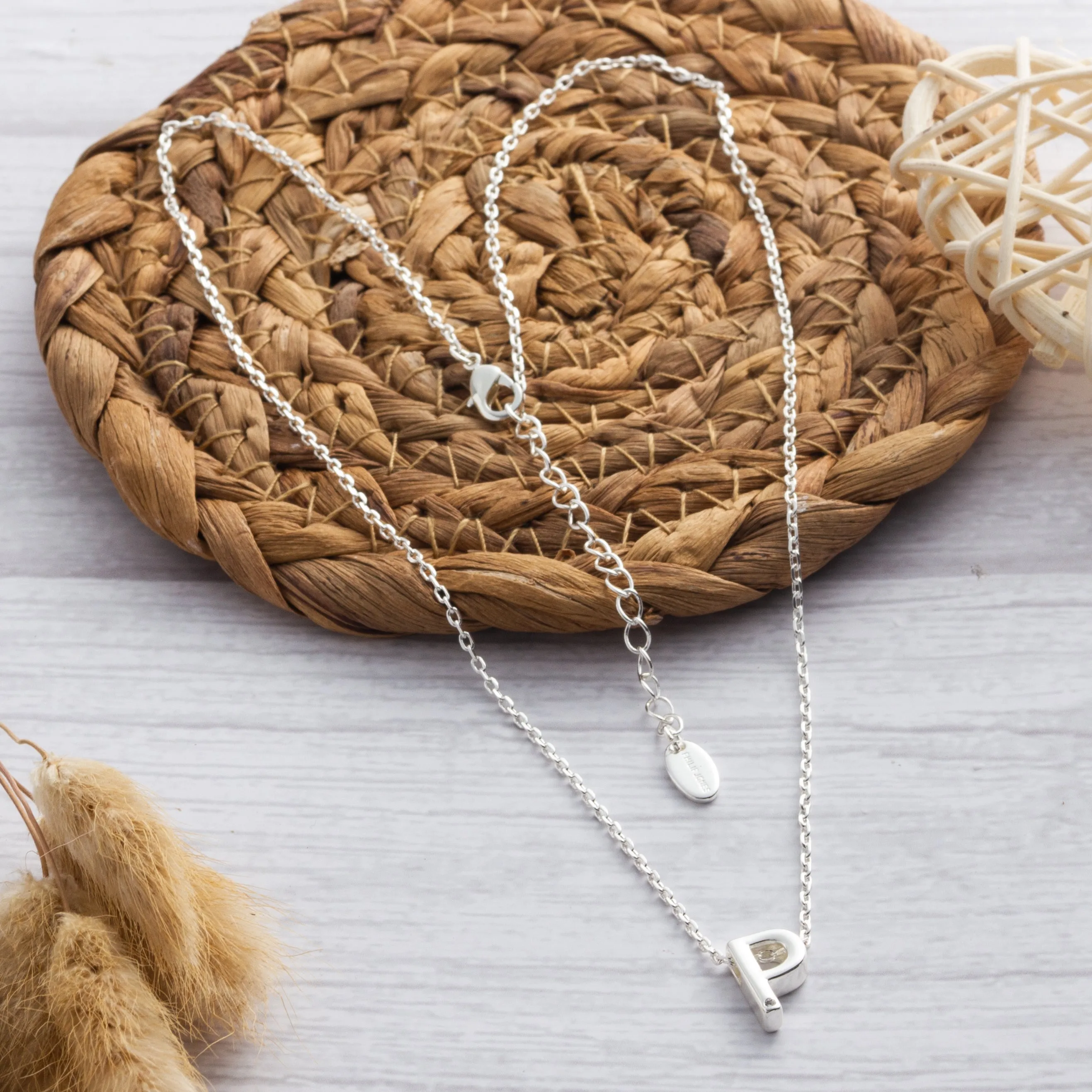 Initial Necklace Letter P Created with Zircondia® Crystals