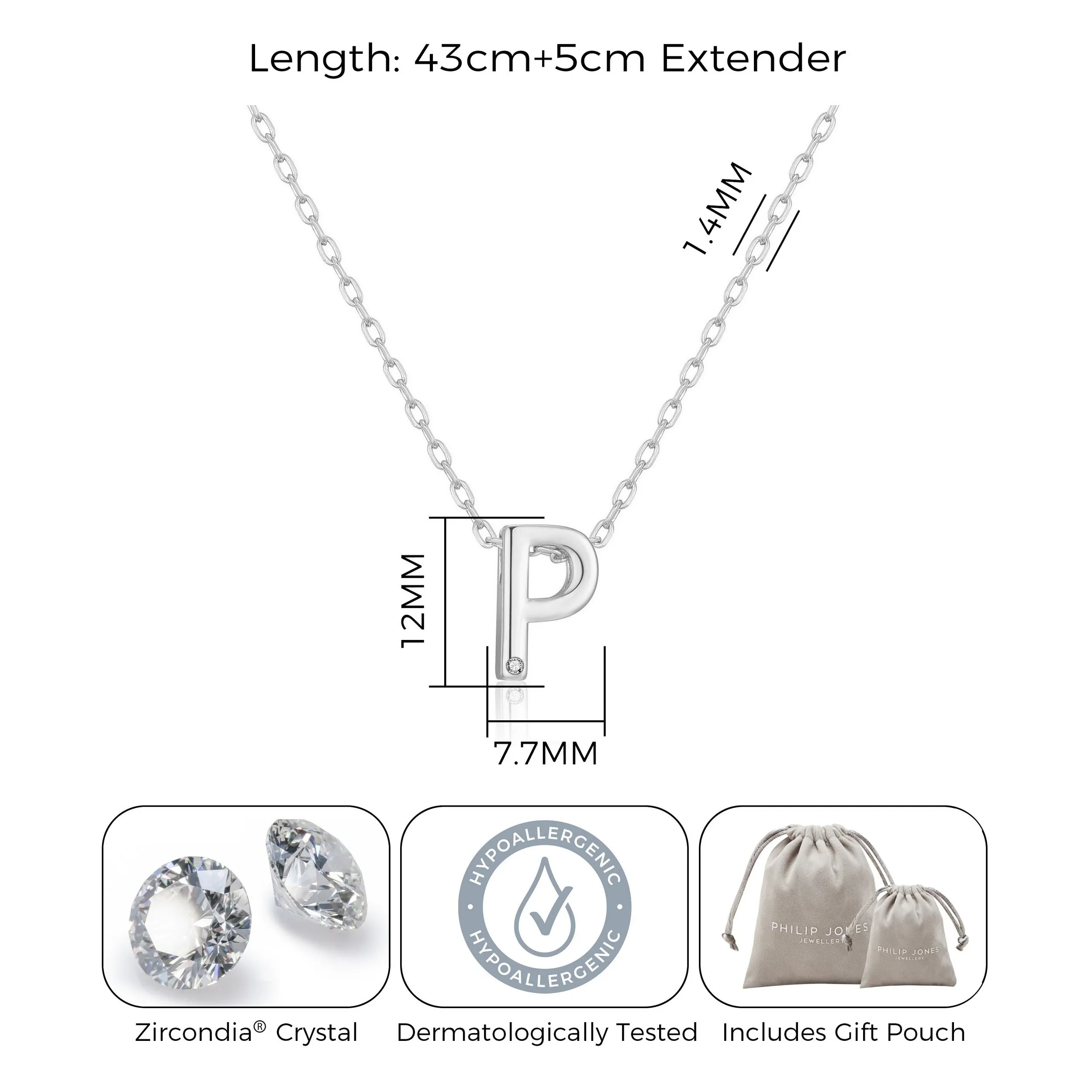 Initial Necklace Letter P Created with Zircondia® Crystals
