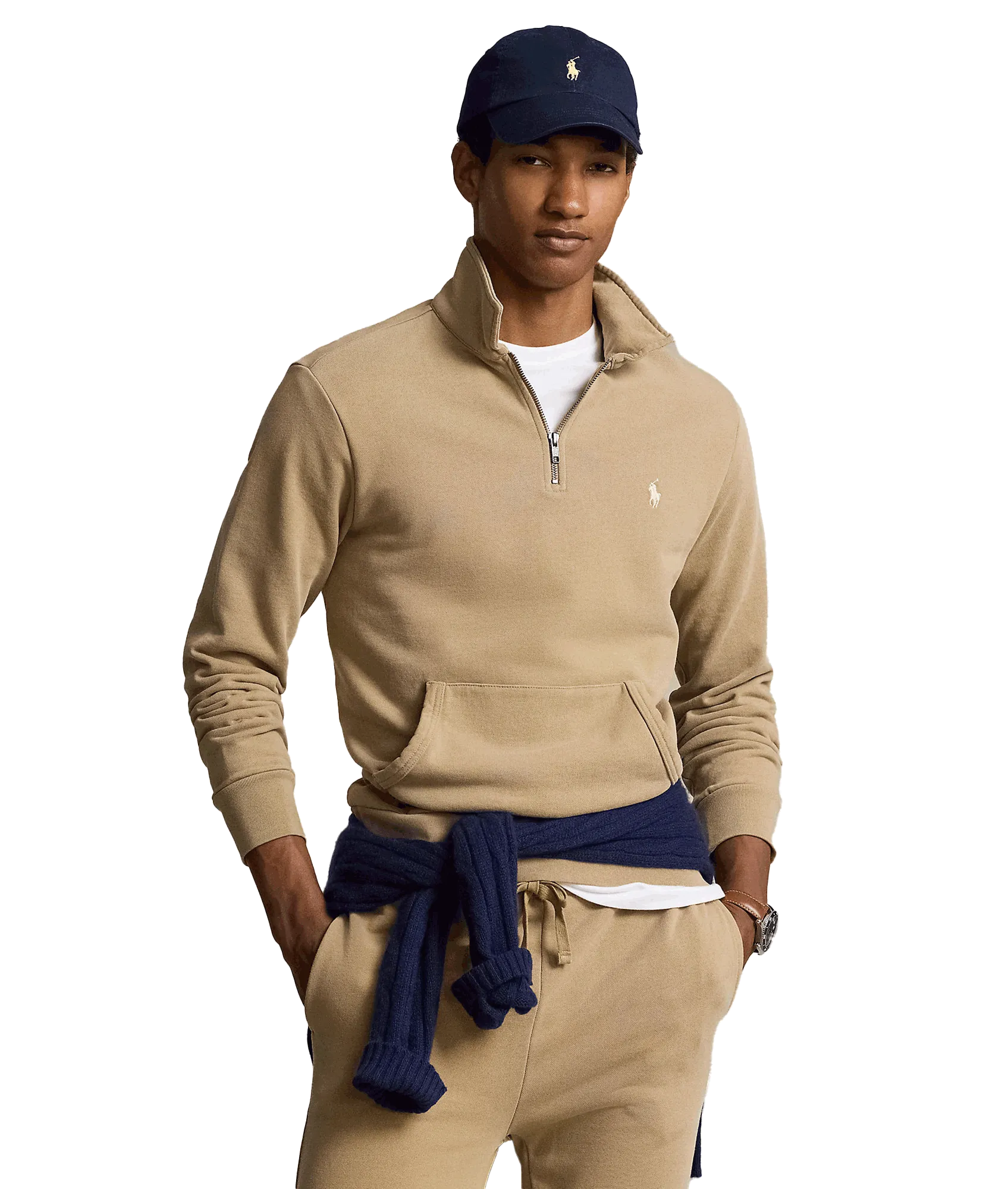 Loopback Fleece Quarter-zip Sweatshirt - Beige