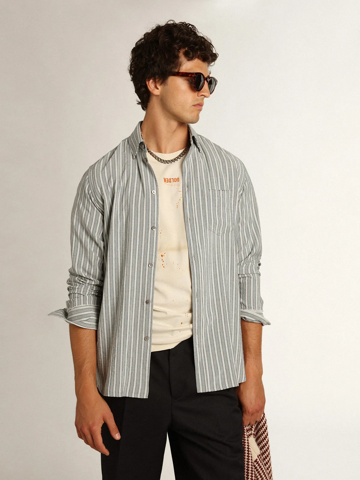 Men's shirt in viscose with stripes