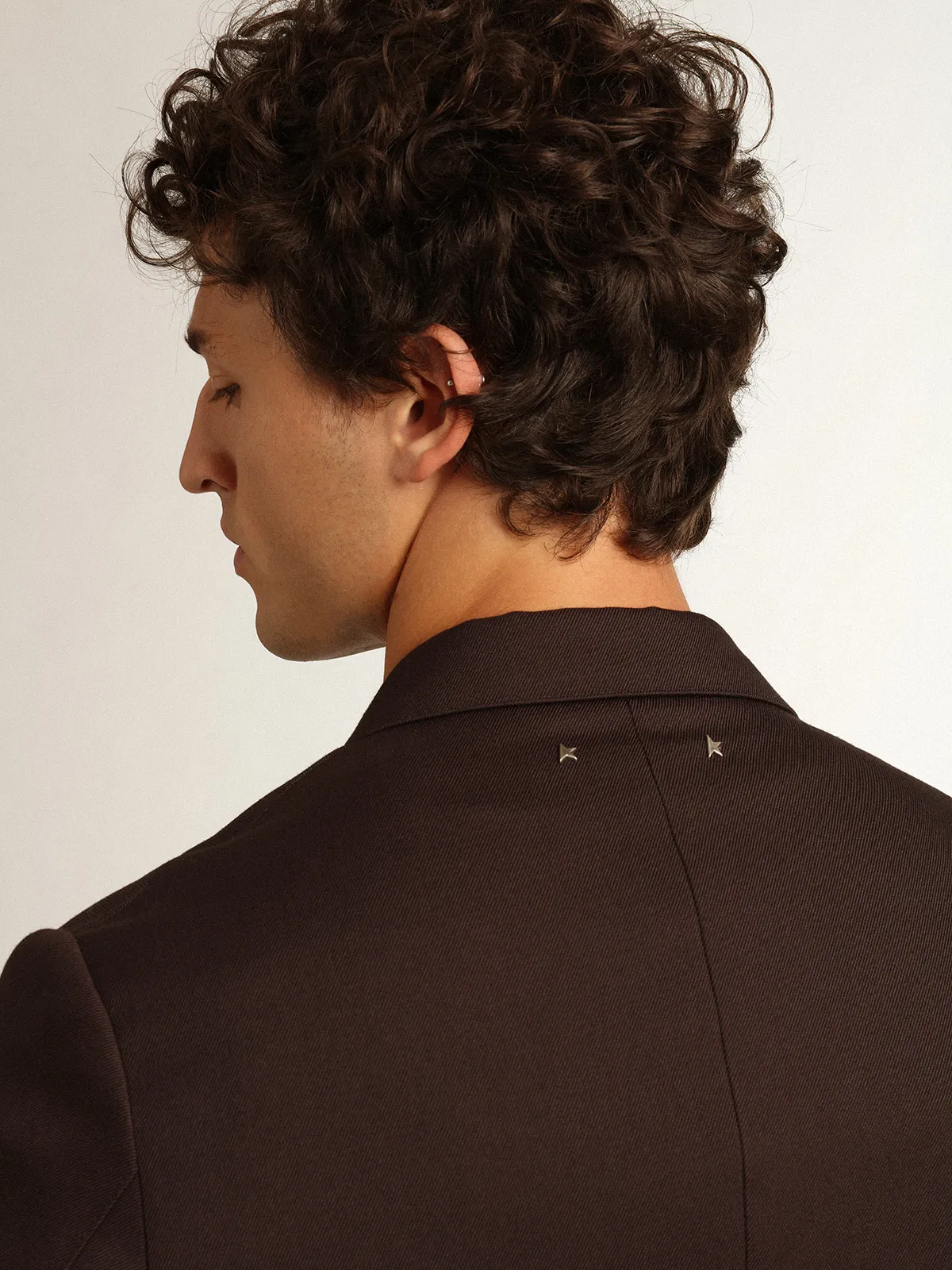 Men's single-breasted blazer in licorice wool gabardine