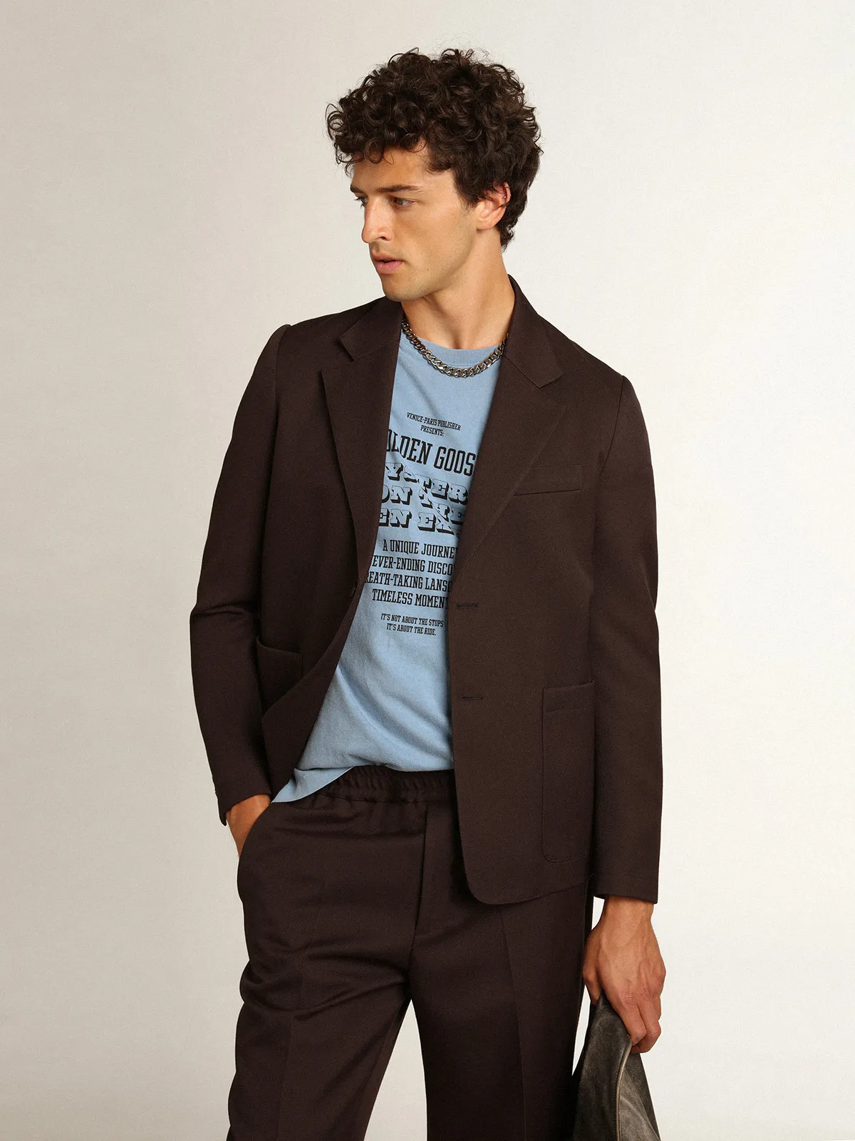 Men's single-breasted blazer in licorice wool gabardine