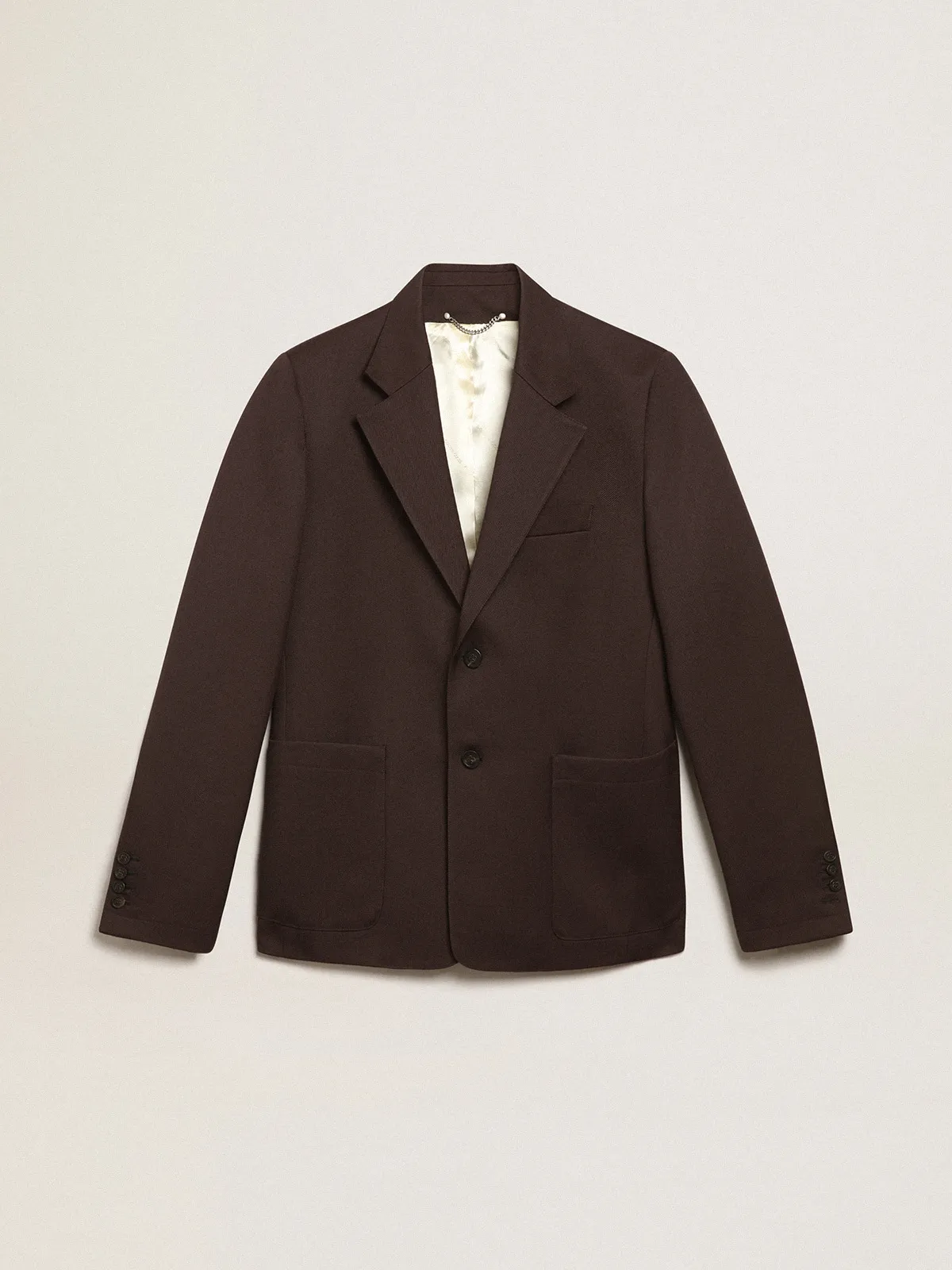 Men's single-breasted blazer in licorice wool gabardine